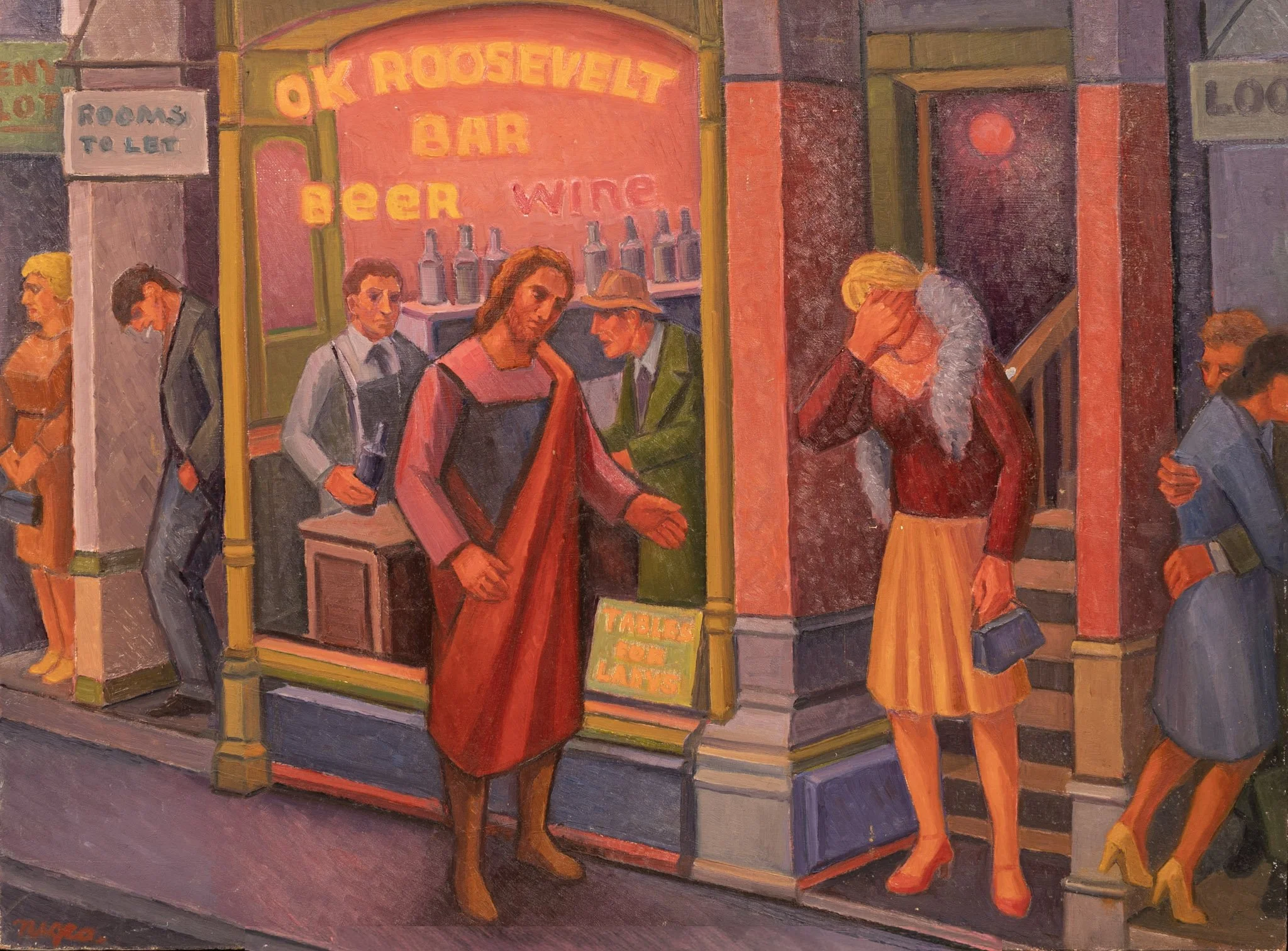 Outside the Bar, 18 1/4 × 24 1/4 in., oil on board.
