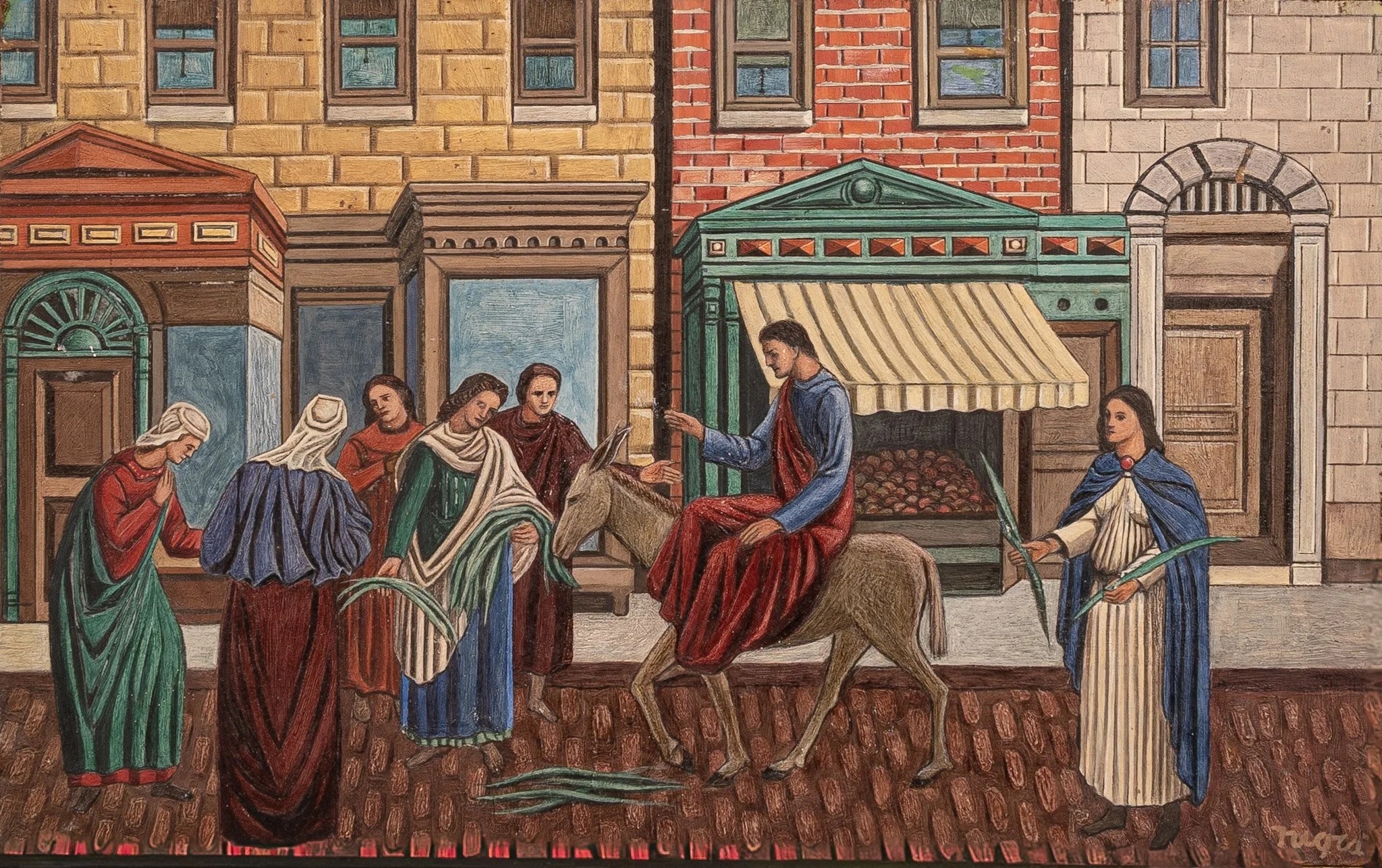 Entry into the City, 10 × 16 in., oil on board.