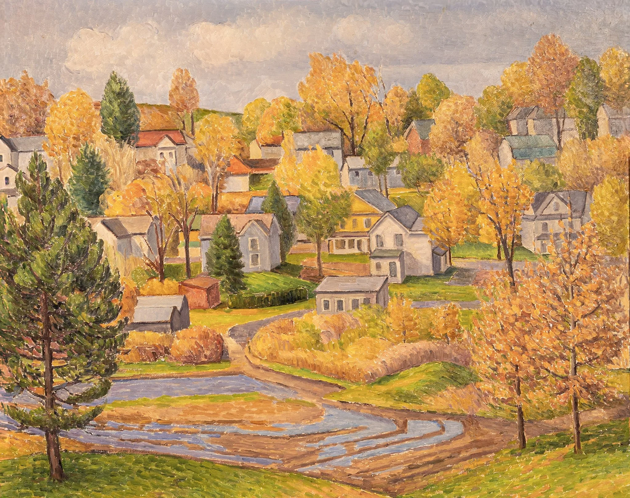 Wooded Neighborhood, 19 × 25 in., oil on board.