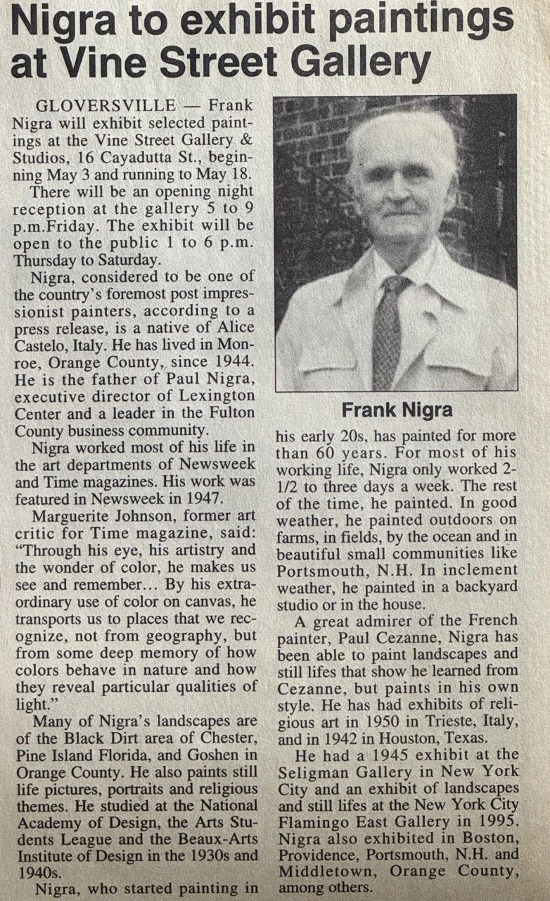 The Leader-Herald (1995) - "Nigra to exhibit paintings at Vine Street Gallery"