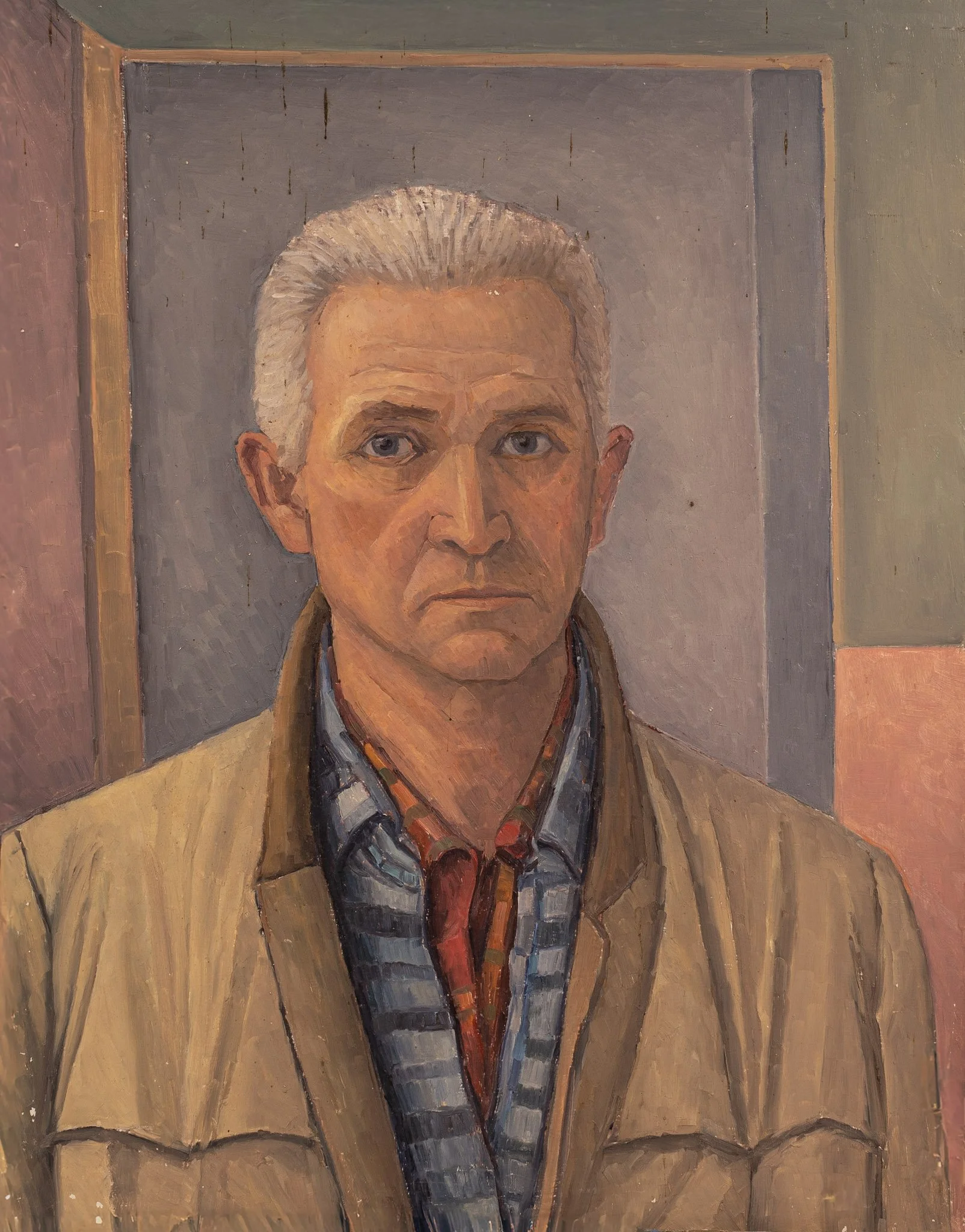 Self-Portrait, 23 × 18 in., oil on board. 