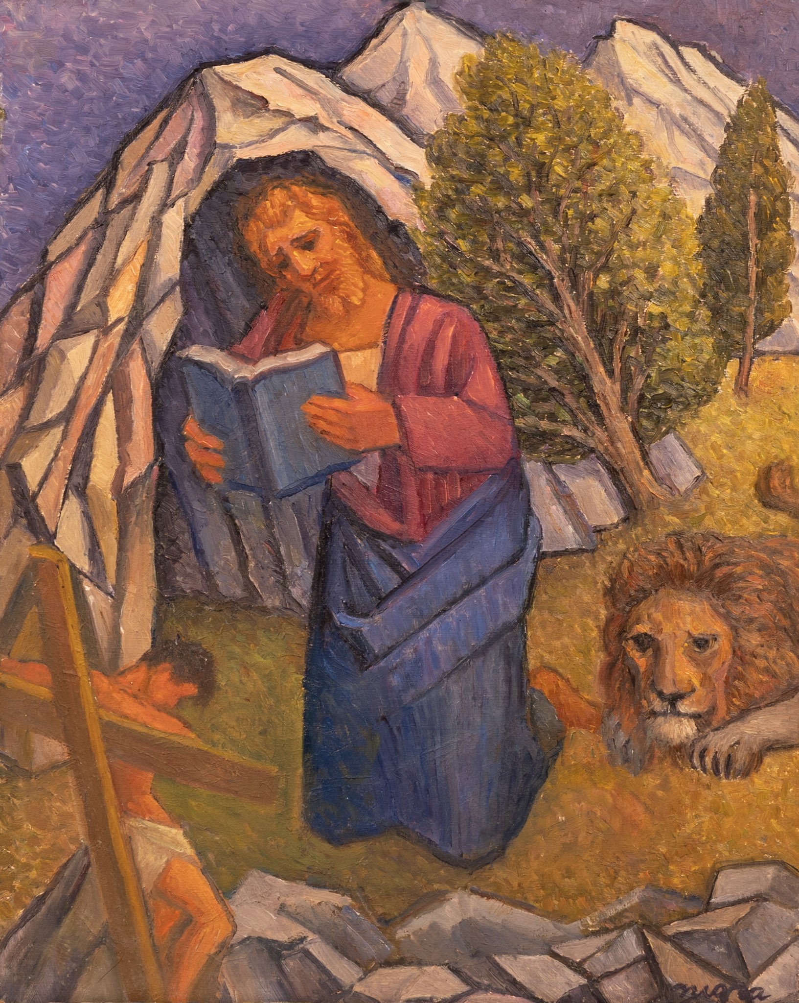 Daniel in the Lions’ Den, 18 1/4 ×  14 1/4 in., oil on board.