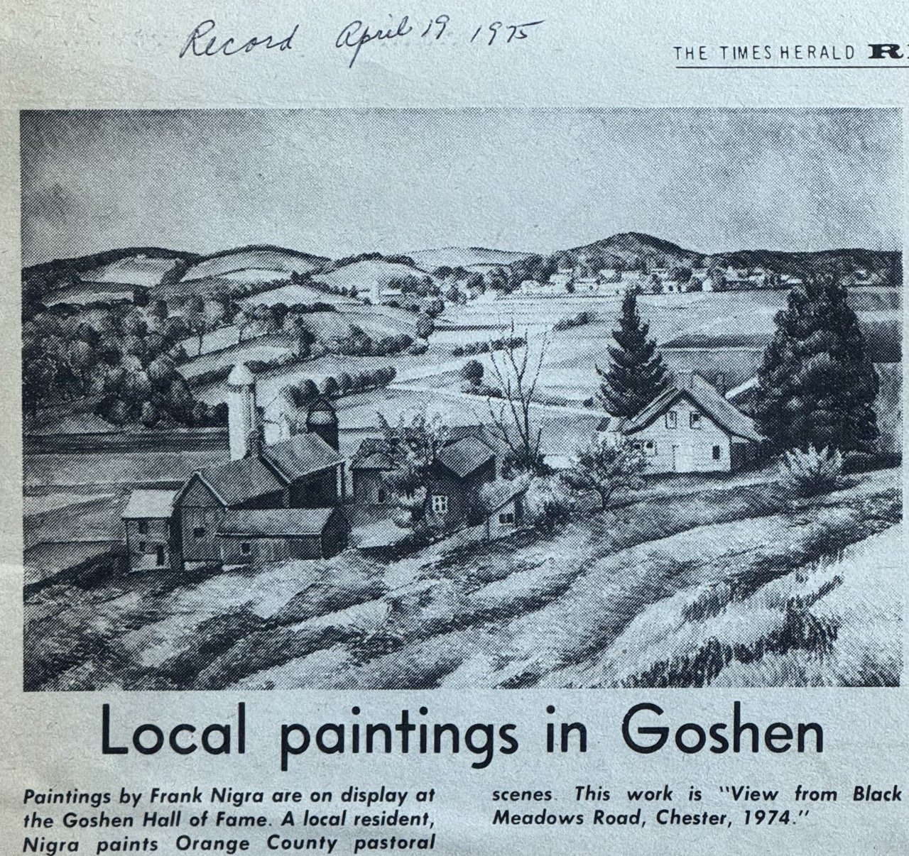 Times Herald Record Artist Feature (1975) - Newspaper profile documenting Frank Nigra's work, exhibitions, and artistic development.