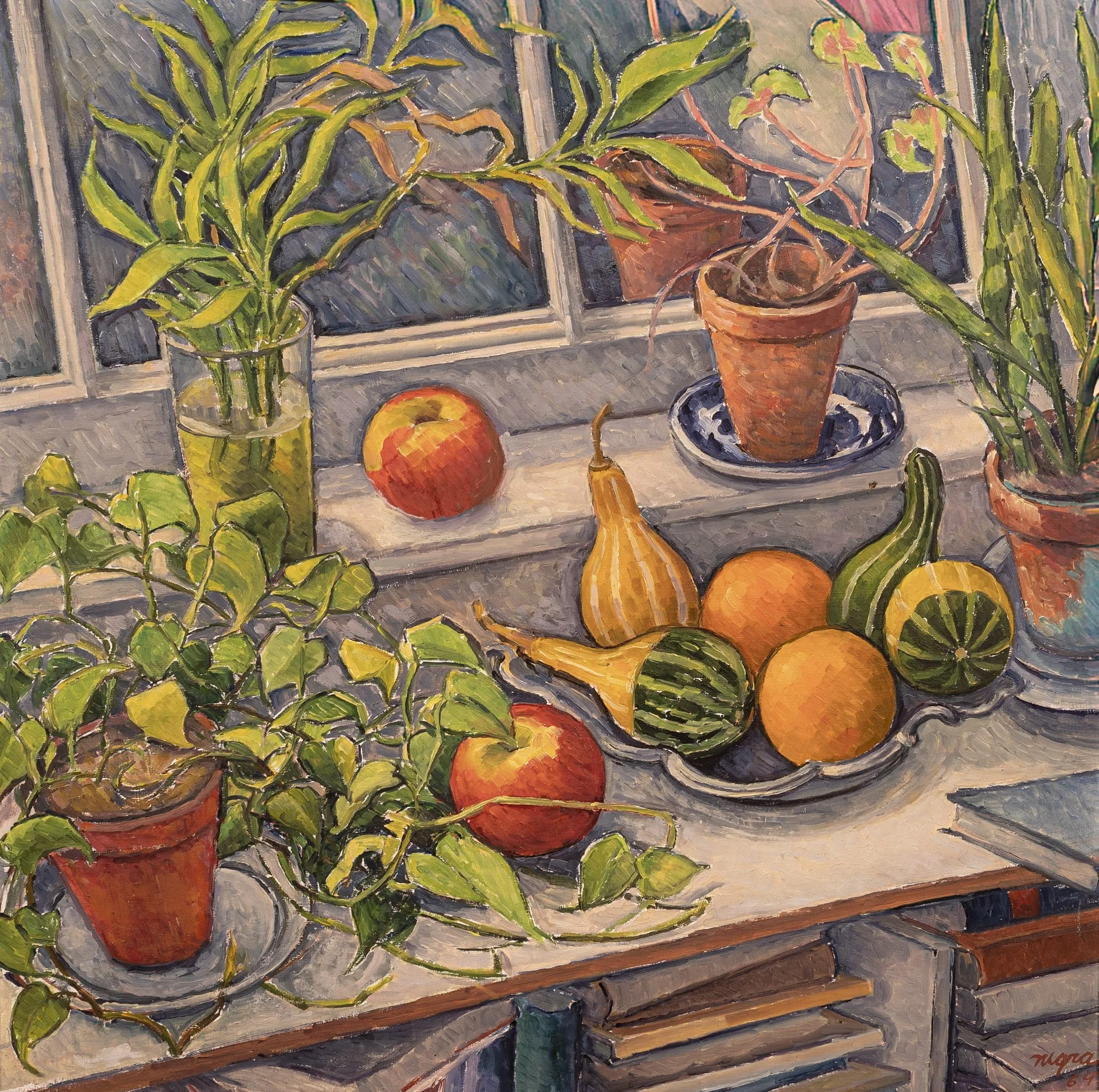 Still Life by the Window, 20 × 20 in., oil on board.