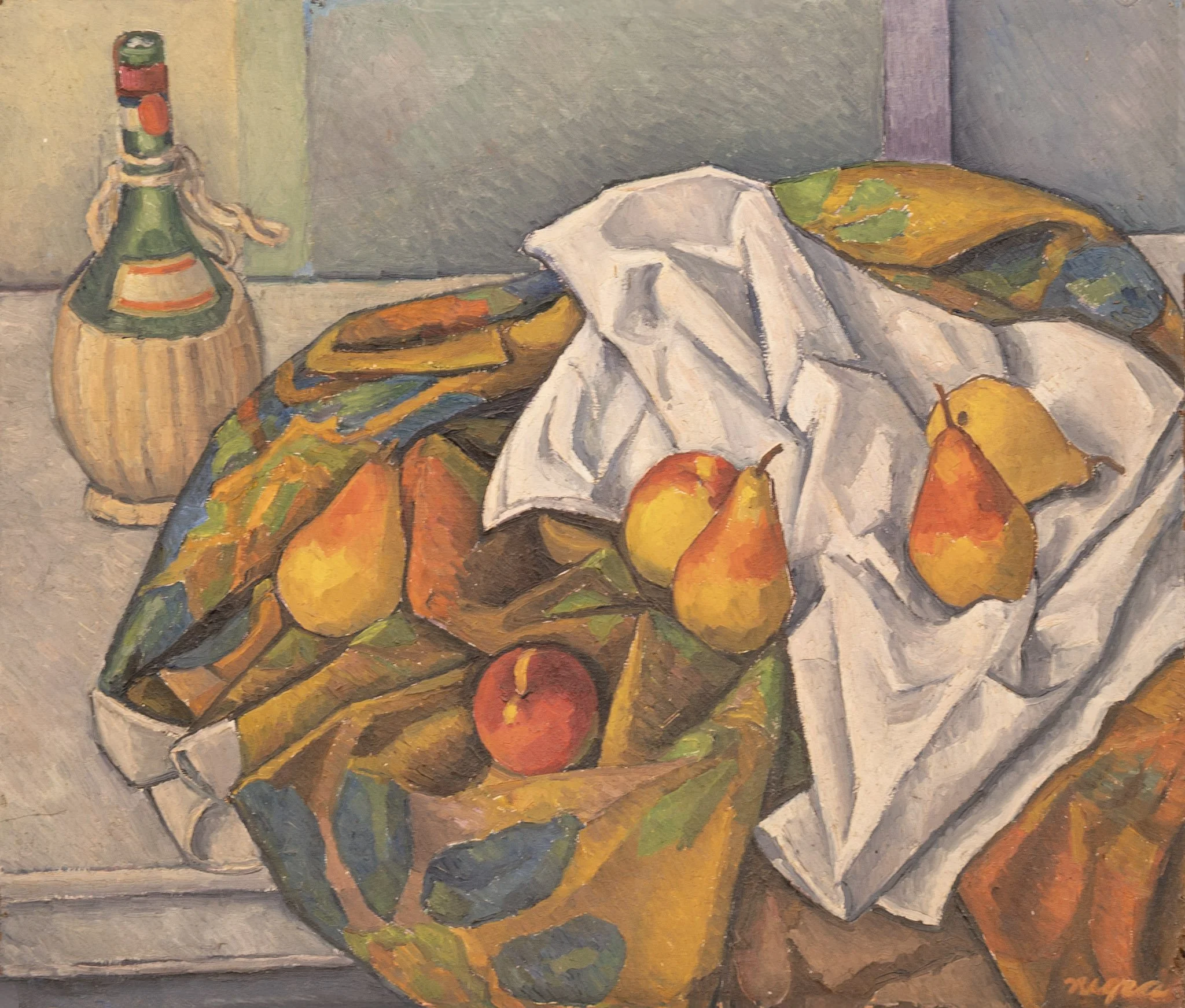 Still Life with Fruit and Cloth, 18 × 21 in., oil on board.