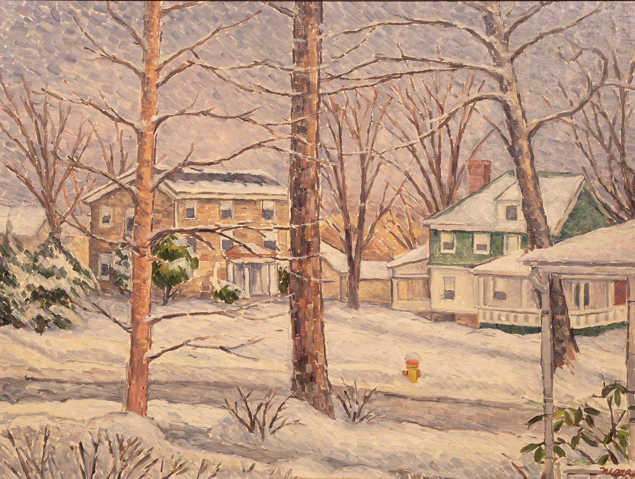 Untitled, 18 × 23 1/2 in., oil on board. North Main Street, Monroe, New York. View from Frank Nigra's home.