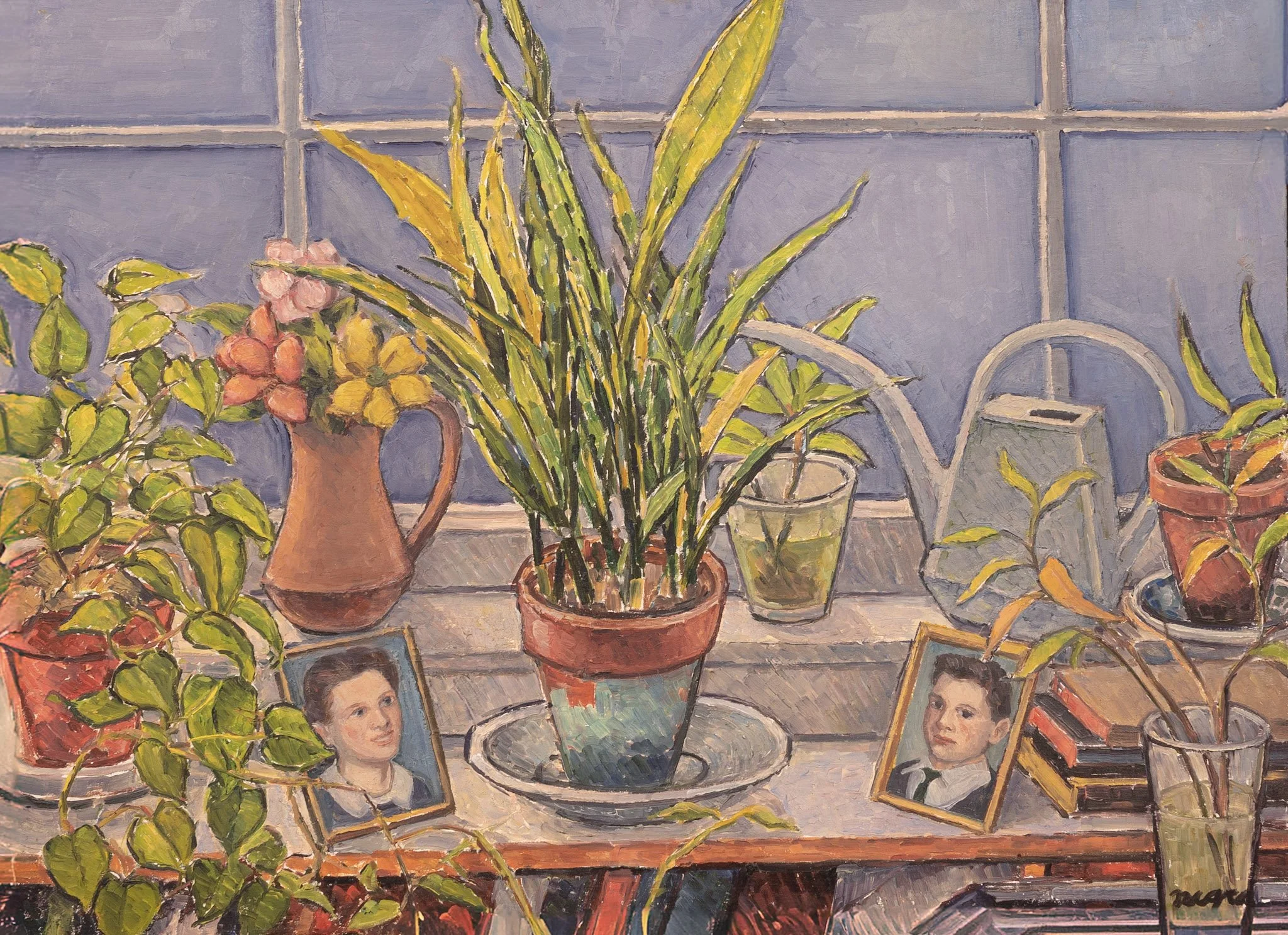 Frannie and Tommy, 16 × 21 1/2 in., oil on board. This windowsill appears in many of Frank's paintings. 