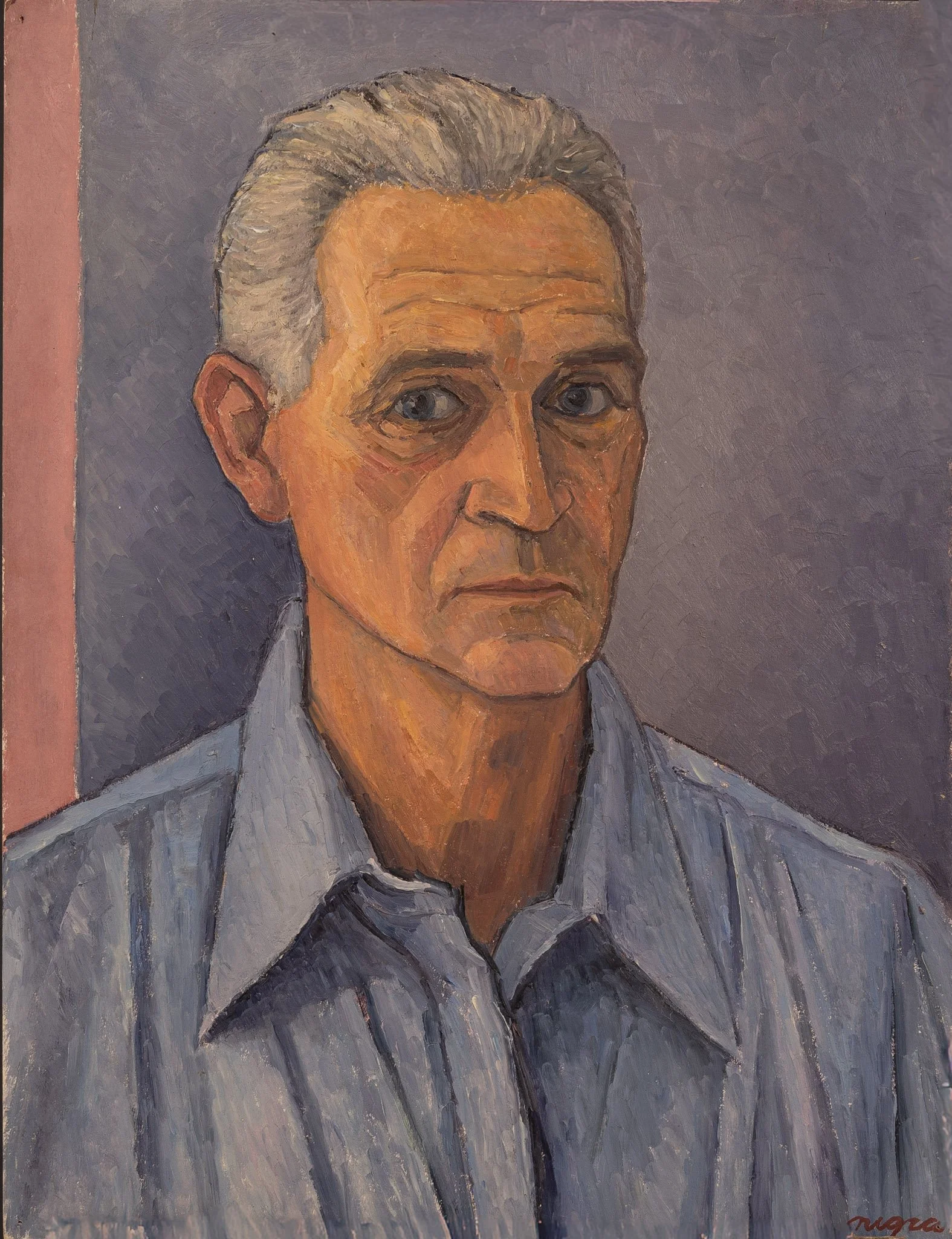 Self-Portrait, 25 × 15 1/4 in., oil on board.