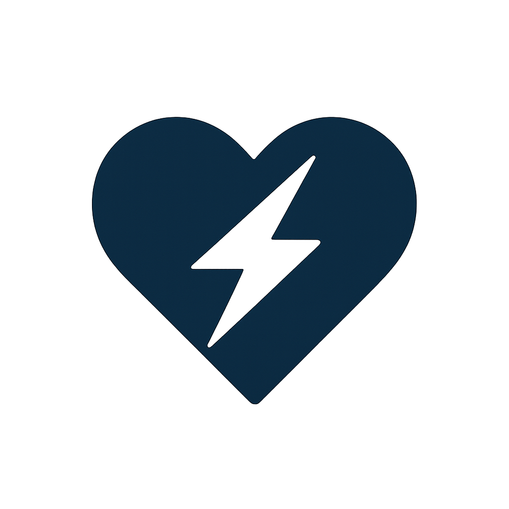 Dark blue heart with a lightning bolt in the center, representing employee purpose and energy.