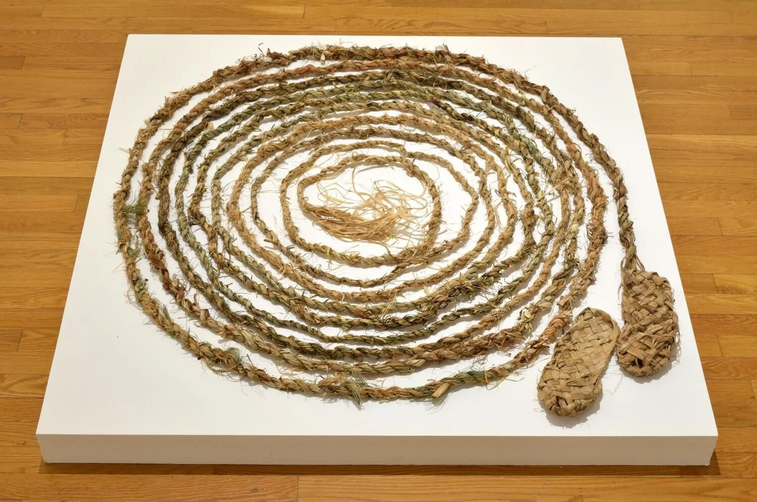 Spiral Path; ceramics, rushes, basswood fiber;
10 ½” x 10” x 5”
