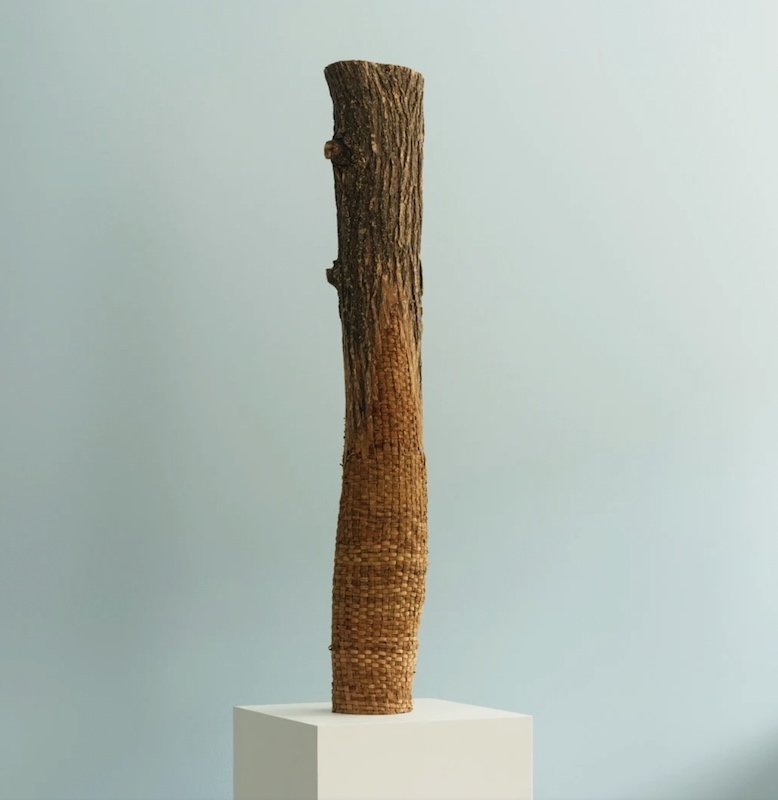 a woven elm bark sculpture exhibited at studio tashtego in cold spring new york