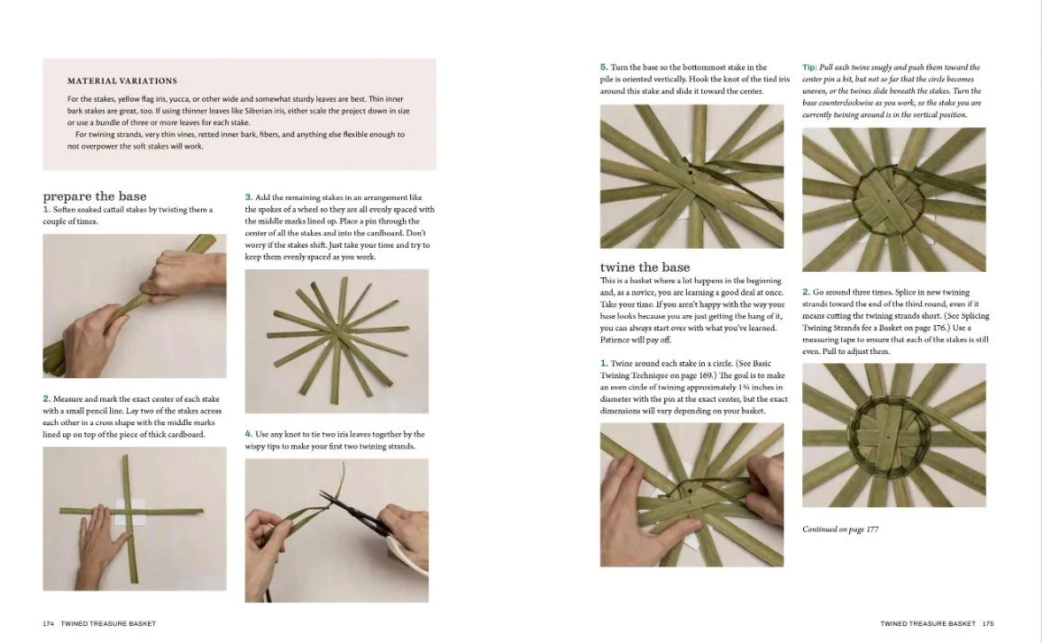 page from weaving wild baskets by katie grove on twined bases