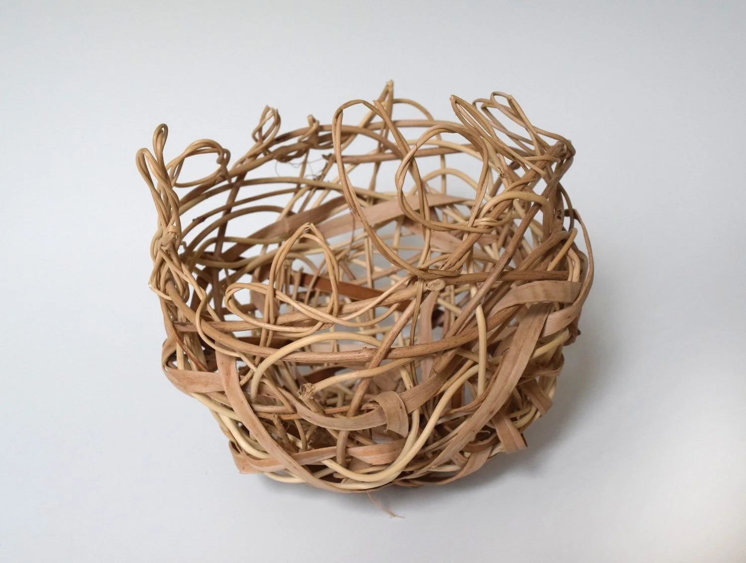 Walk Slow; honeysuckle vine, white ash inner bark; 8" x 8" x"8
