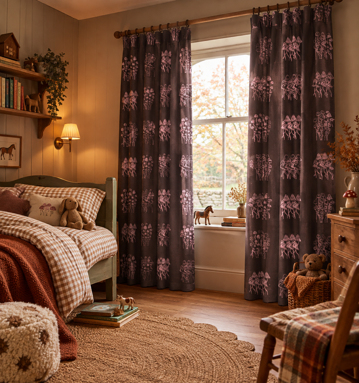 Mushroom Curtains in a Cosy Autumn Bedroom.png