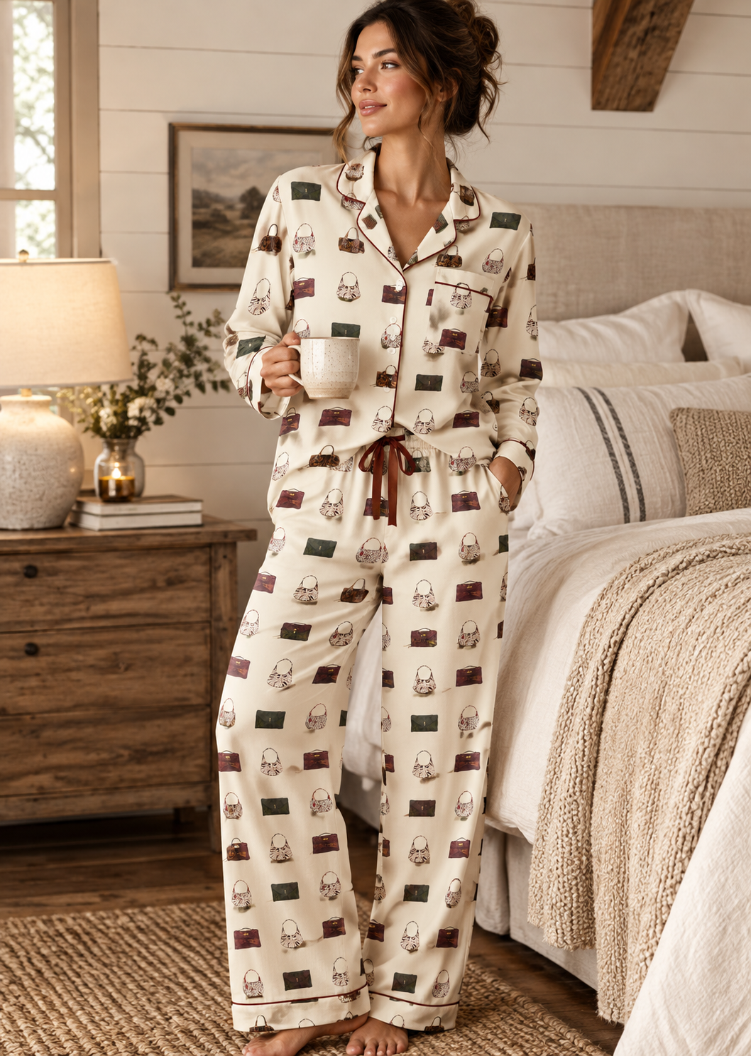 Cosy Handbag-Print Pajamas in a Farmhouse Bedroom.png