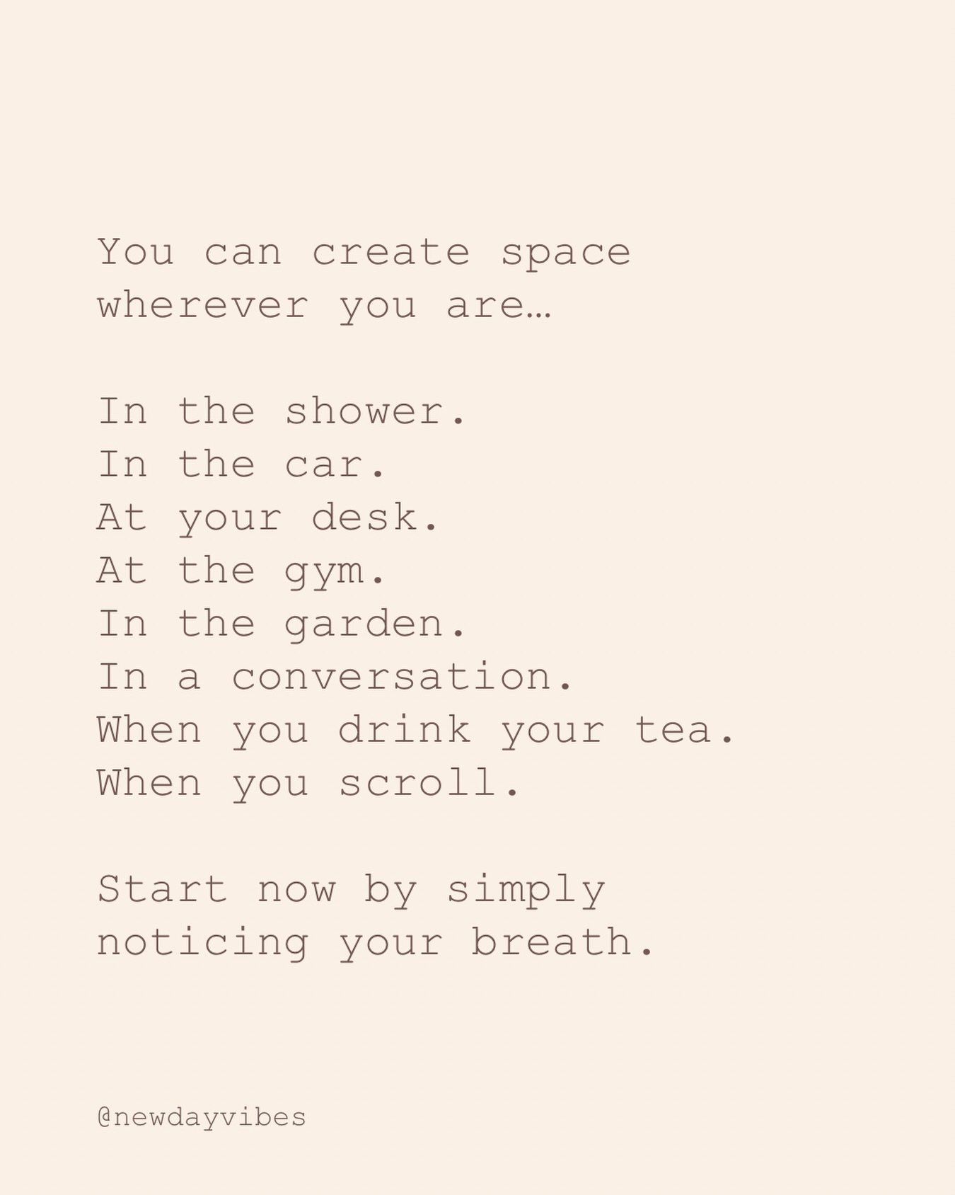 Small, consistent moments every day build capacity.

M ✨

New Day Vibes &bull; Creating space for nervous system awareness through breathwork and meditation.