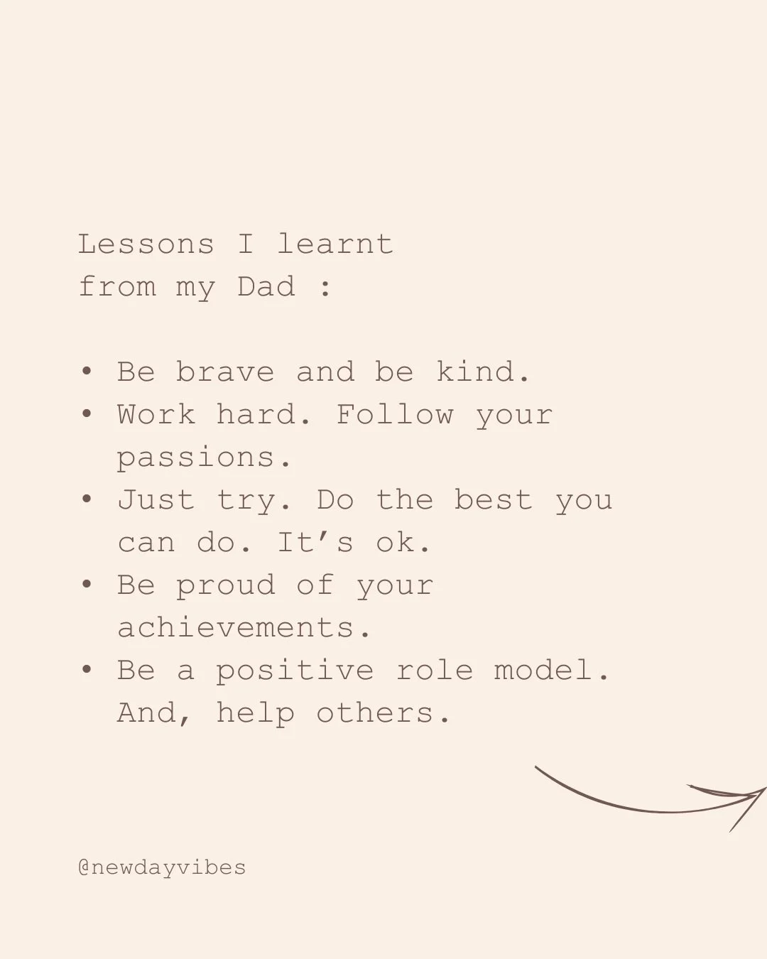 My Dad taught me many lessons throughout my (and his) life. I shared these ones at his funeral three years ago. Still manifesting parking spots on a daily basis, and still saying I love you.

M ✨

New Day Vibes &bull; Creating space for nervous syste