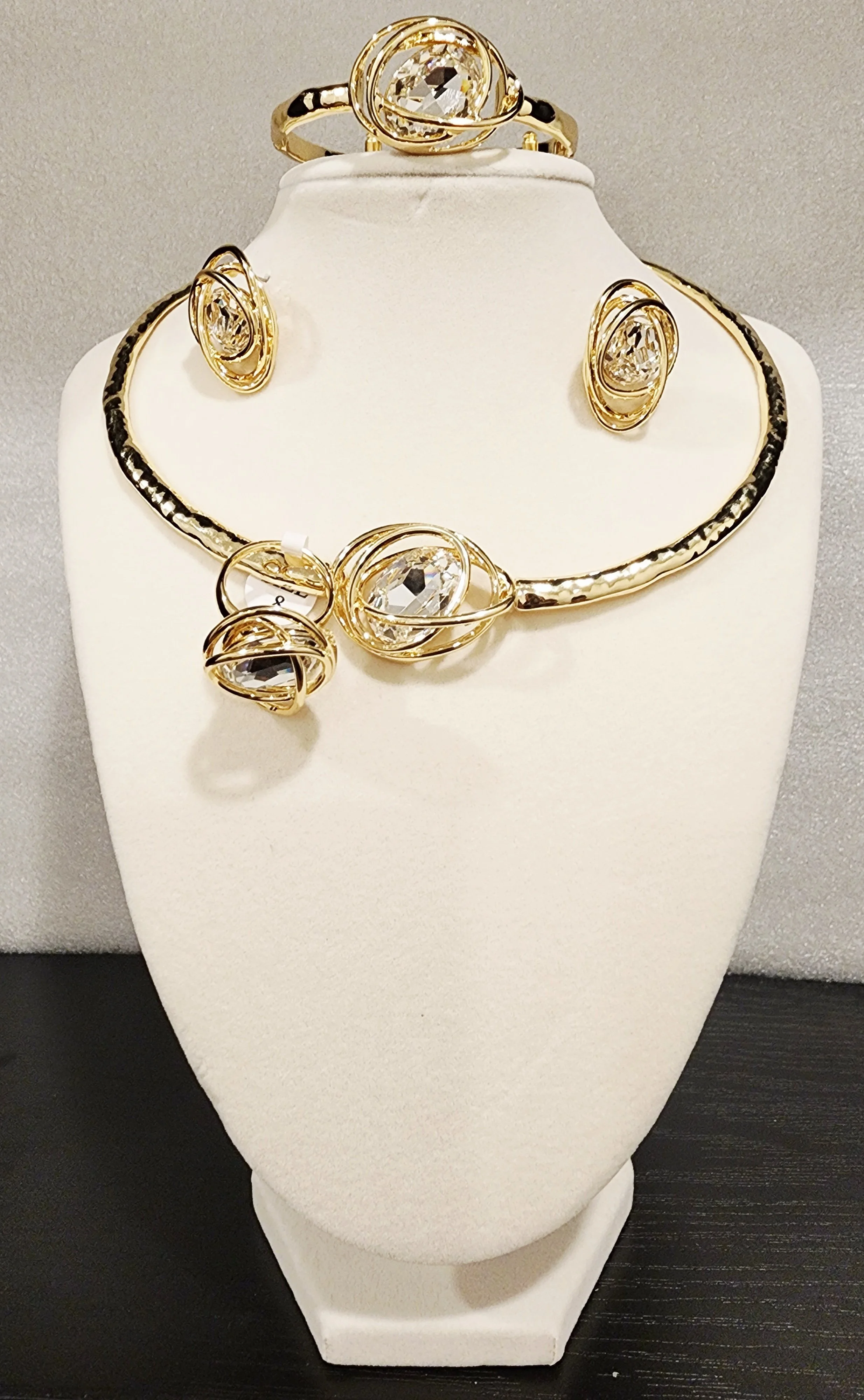 Gold set with clear rhinestone
