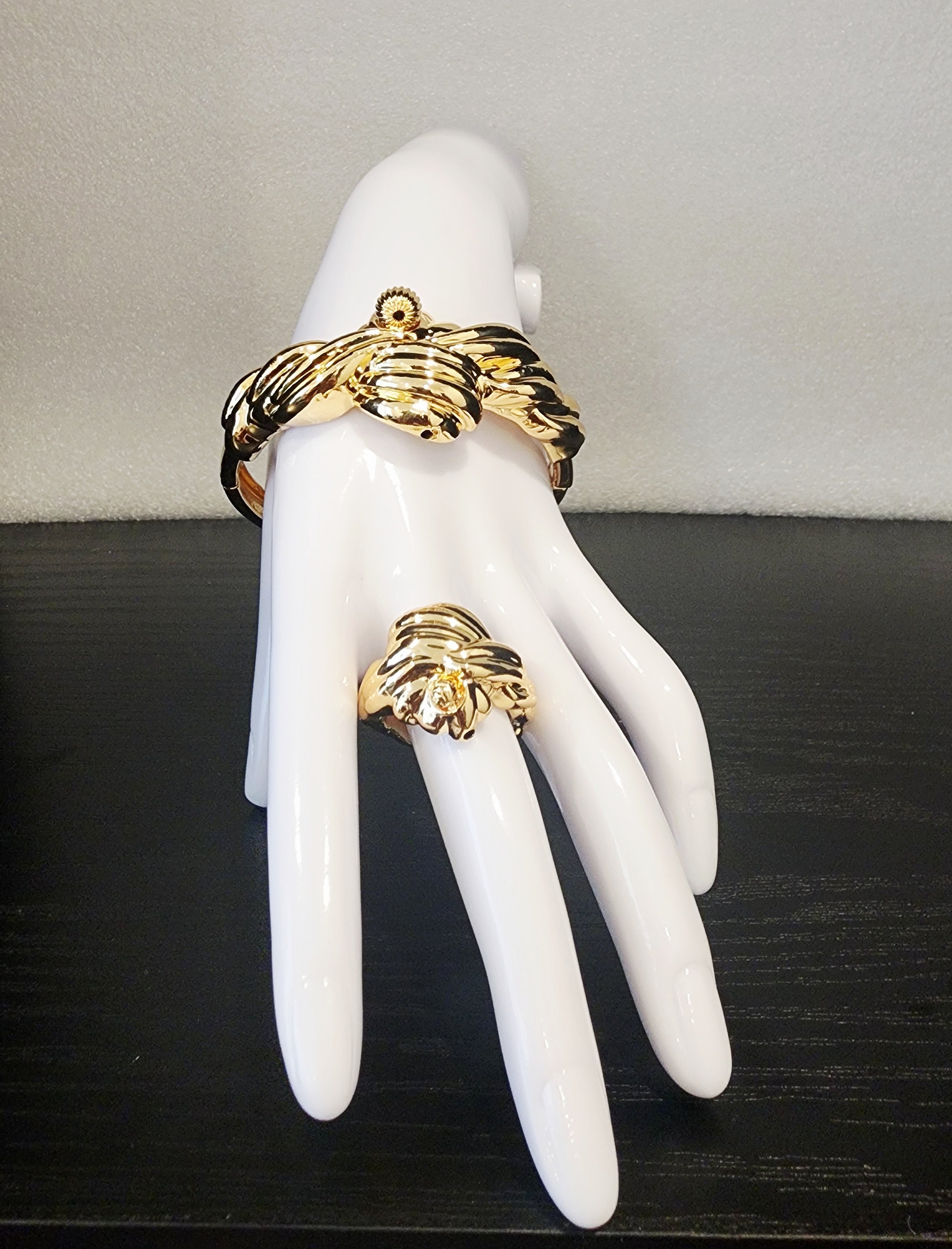 Golden Leaf Cuff Bracelet and Ring Set
