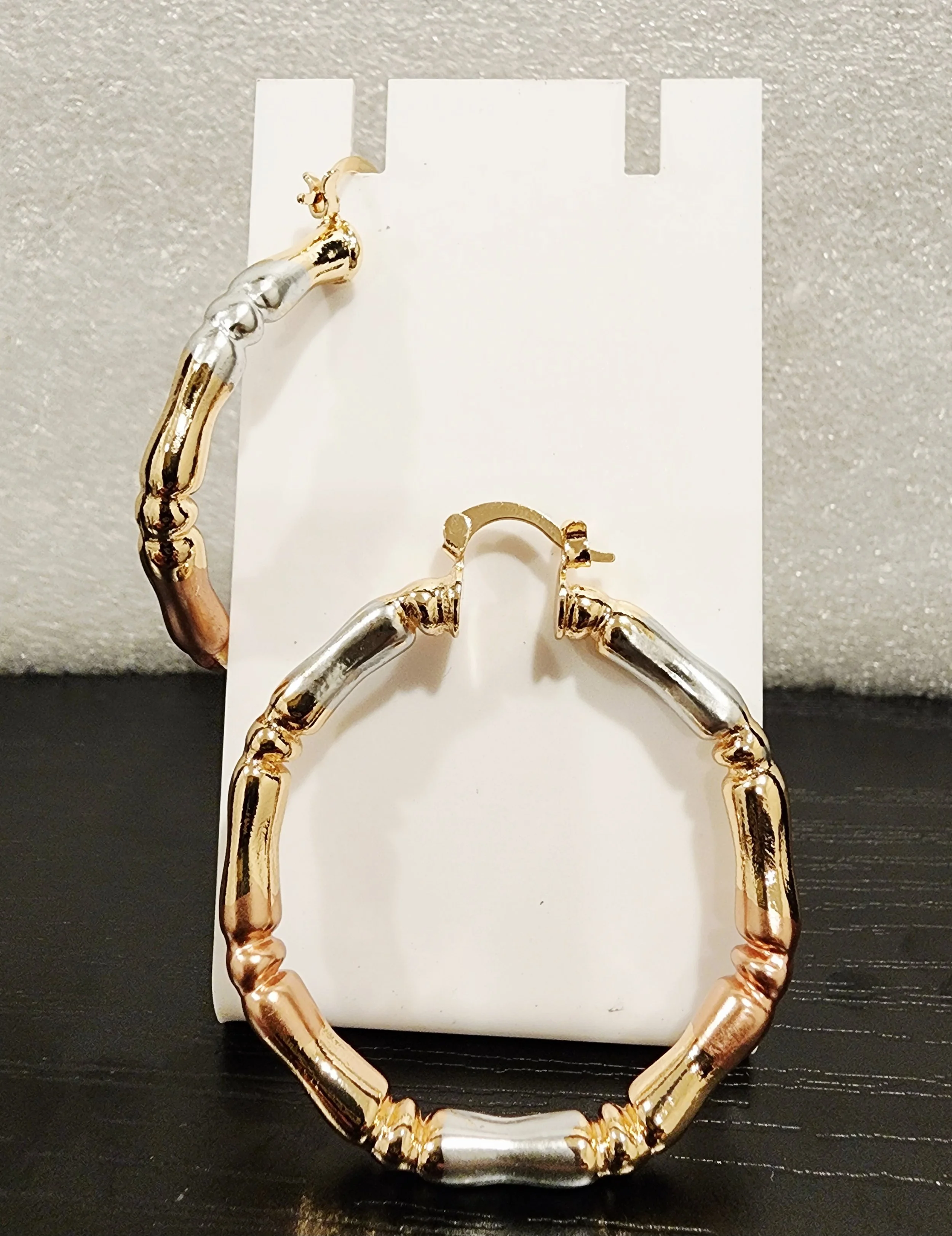 Tri-Tone Bamboo Hoop Earrings