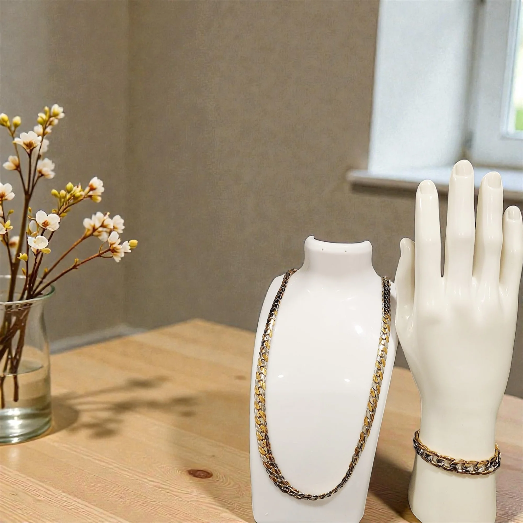 Men Two-Tone Elegance Necklace and Bracelet Set