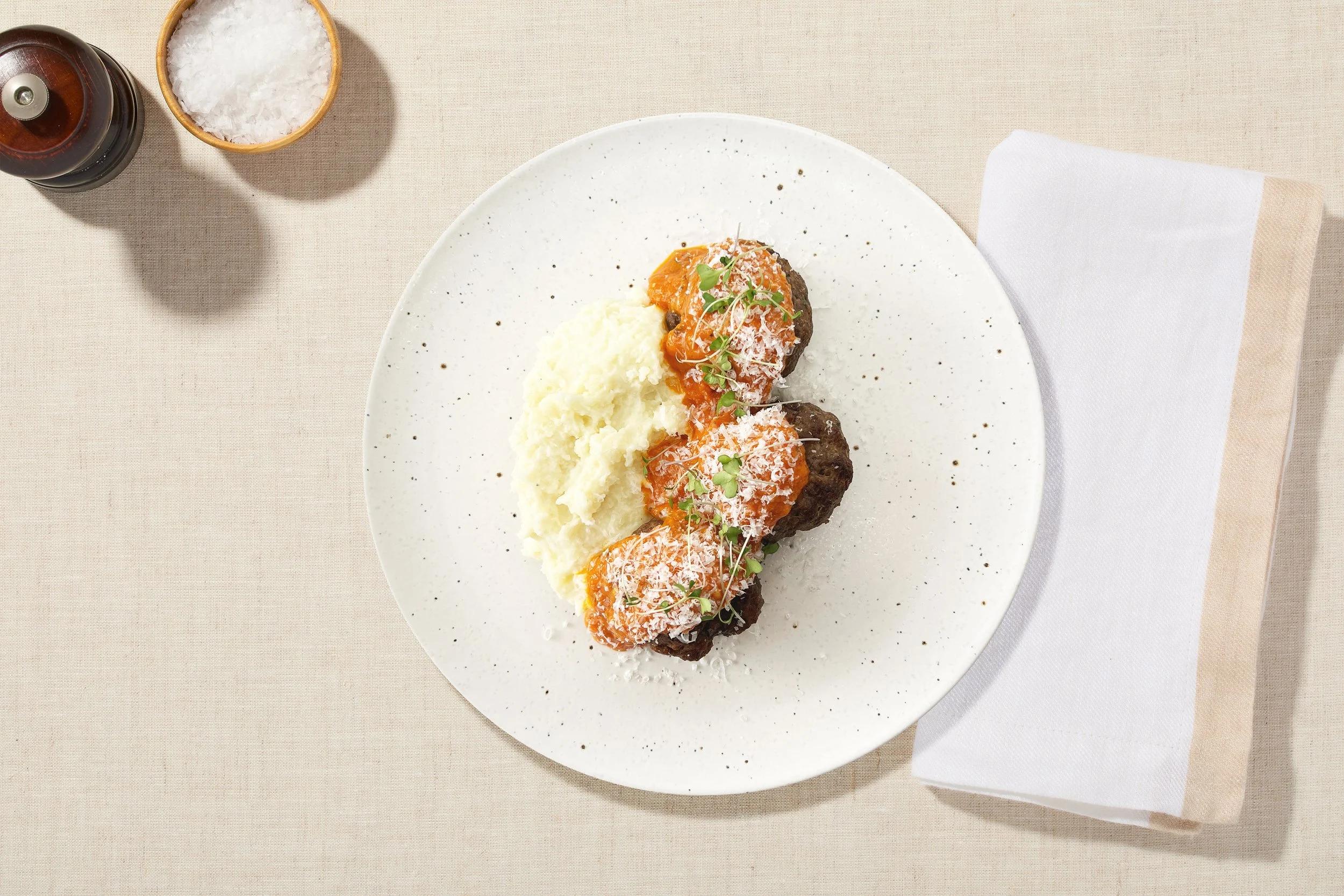 Beef Meatballs with Garlic Mashed Potatoes