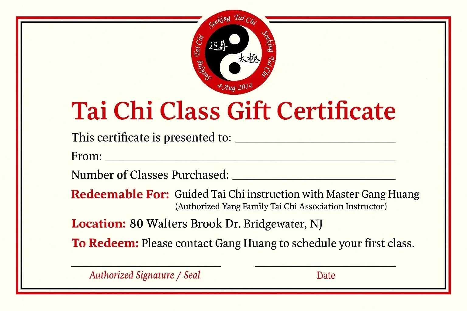 Gift Card for 5 Group Classes