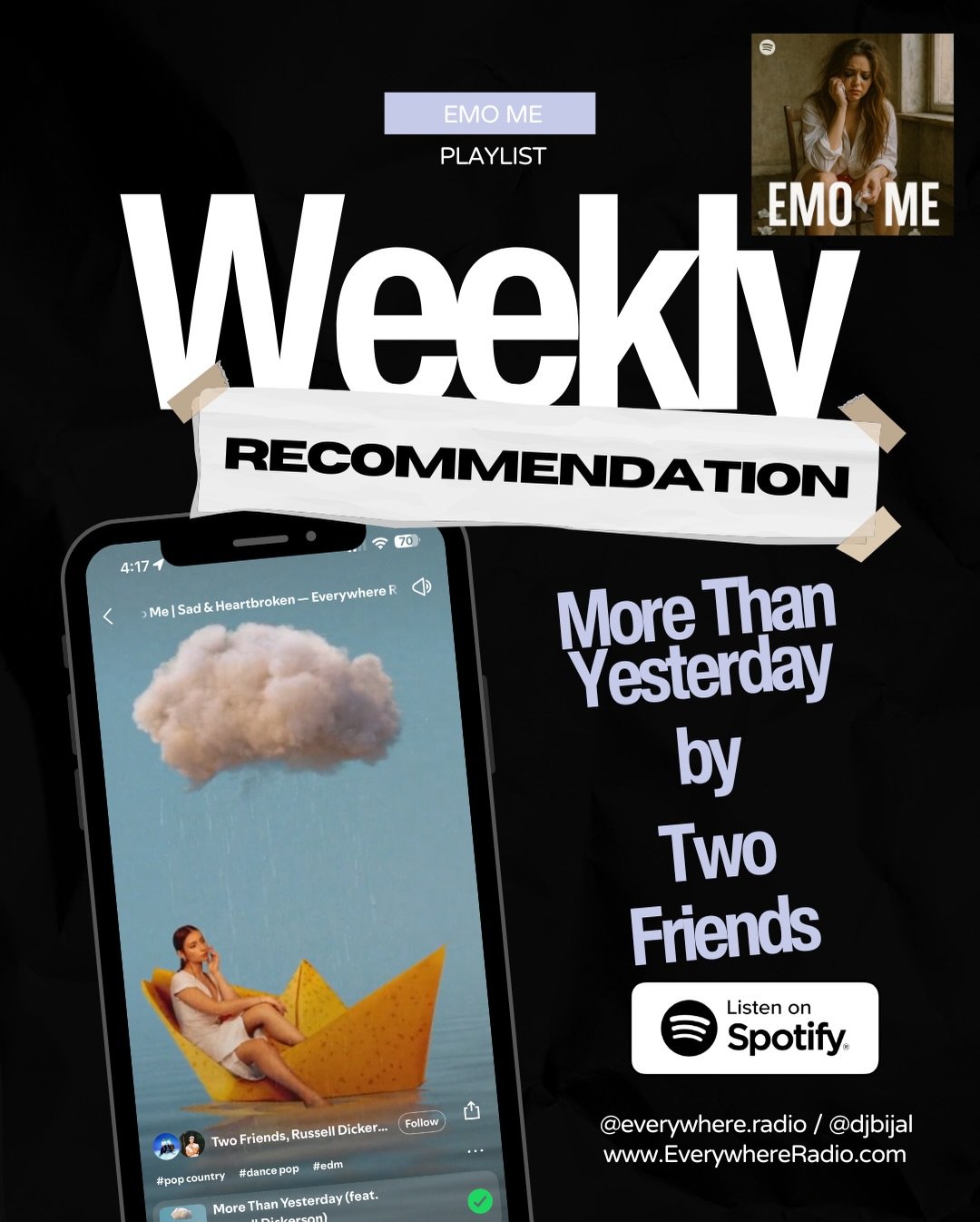 The kind of song that hits when you&rsquo;re driving alone at night or scrolling through old photos you swore you deleted.
This week&rsquo;s Emo Me Playlist spotlight is &ldquo;More Than Yesterday&rdquo; by @twofriendsmusic &mdash; a heartbreak anthe