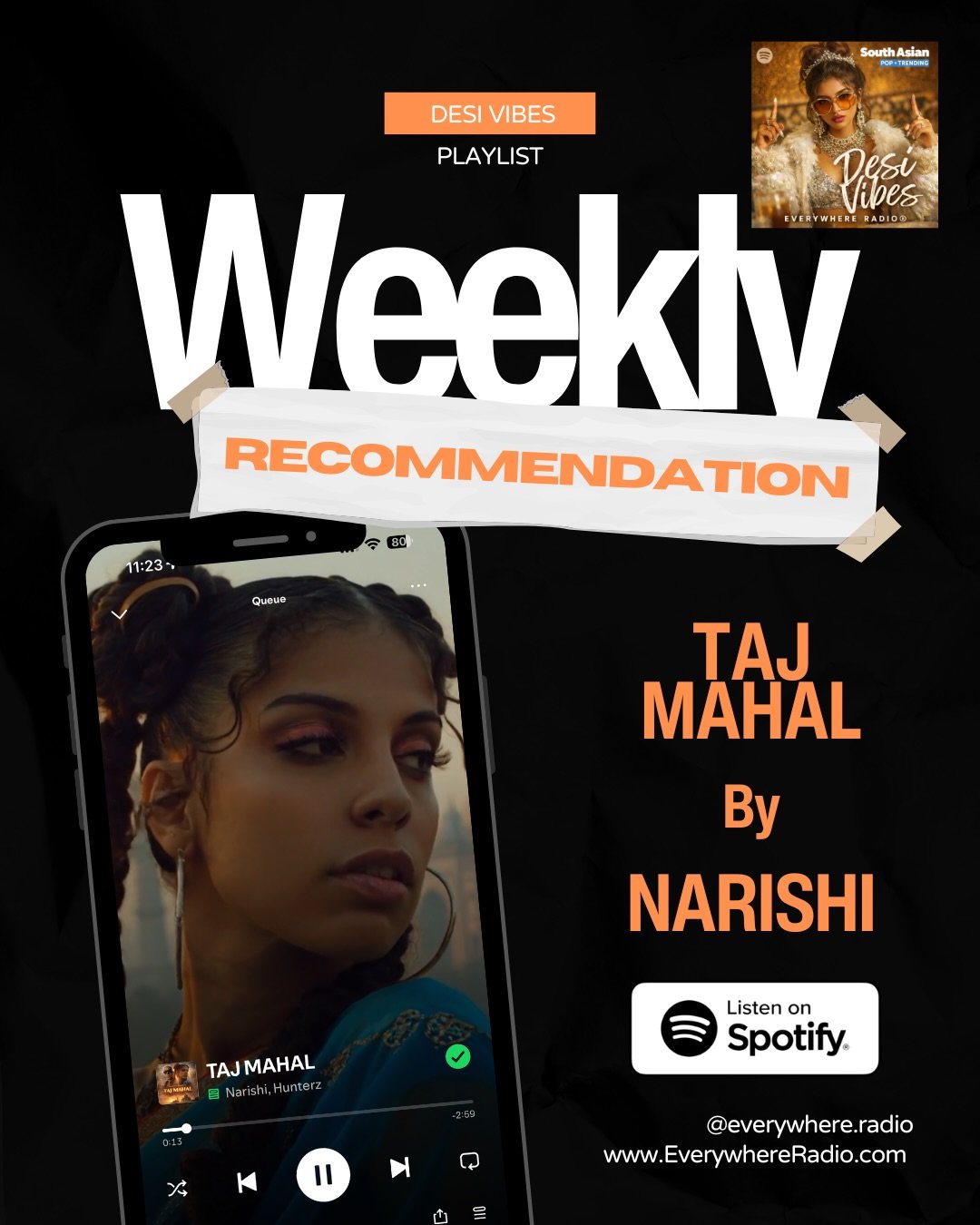 Multilingual love song of the moment.
This week&rsquo;s Desi Vibes spotlight is &ldquo;Taj Mahal&rdquo; by @narishi.music &mdash; a global love anthem blending English, Spanish, and Punjabi in a way that feels effortlessly fresh and cinematic.

Naris