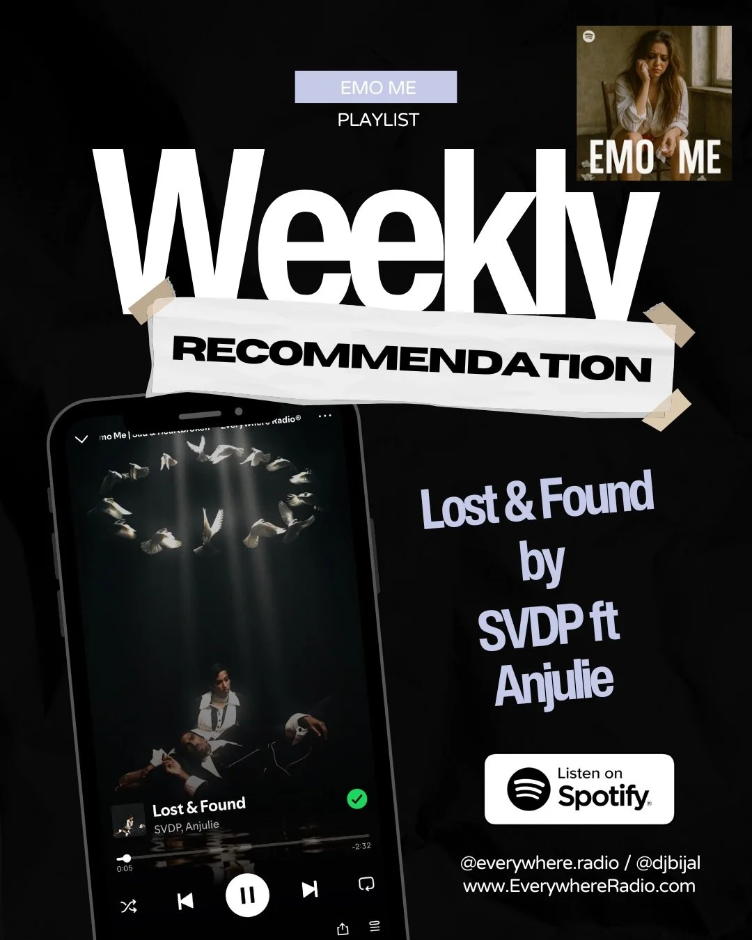 Some songs don&rsquo;t just hit&hellip; they hurt in the right way.

This week&rsquo;s Emo Me spotlight is &ldquo;Lost &amp; Found&rdquo; by SVDP ft. Anjulie &mdash; cinematic, emotional, and built for those late-night overthinking sessions. The kind