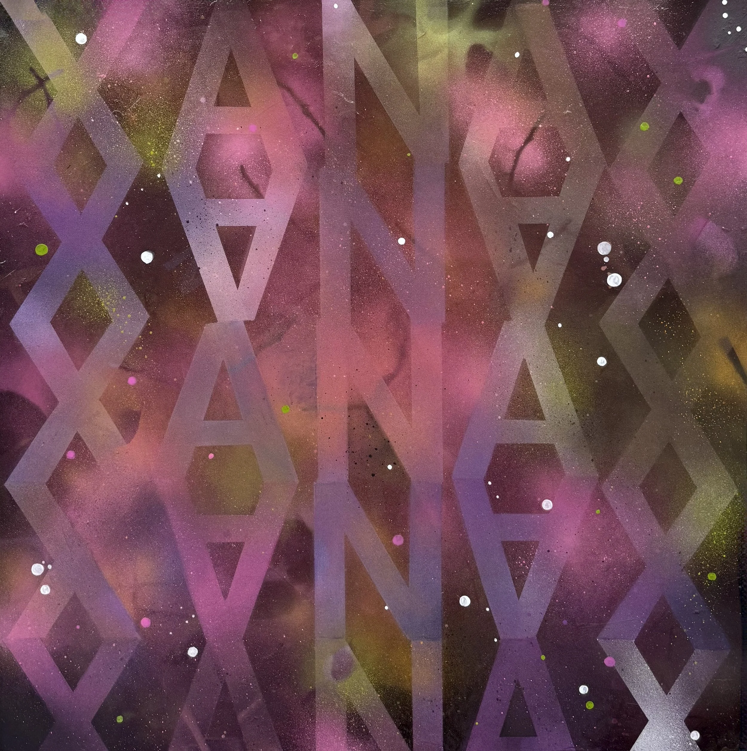 XANAX - Acrylic and Spray paint on panel, 32" x 32"