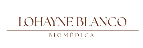 Logotipo com o nome LOHAYNE BLANCO BIOMÉDICA em letras marrons