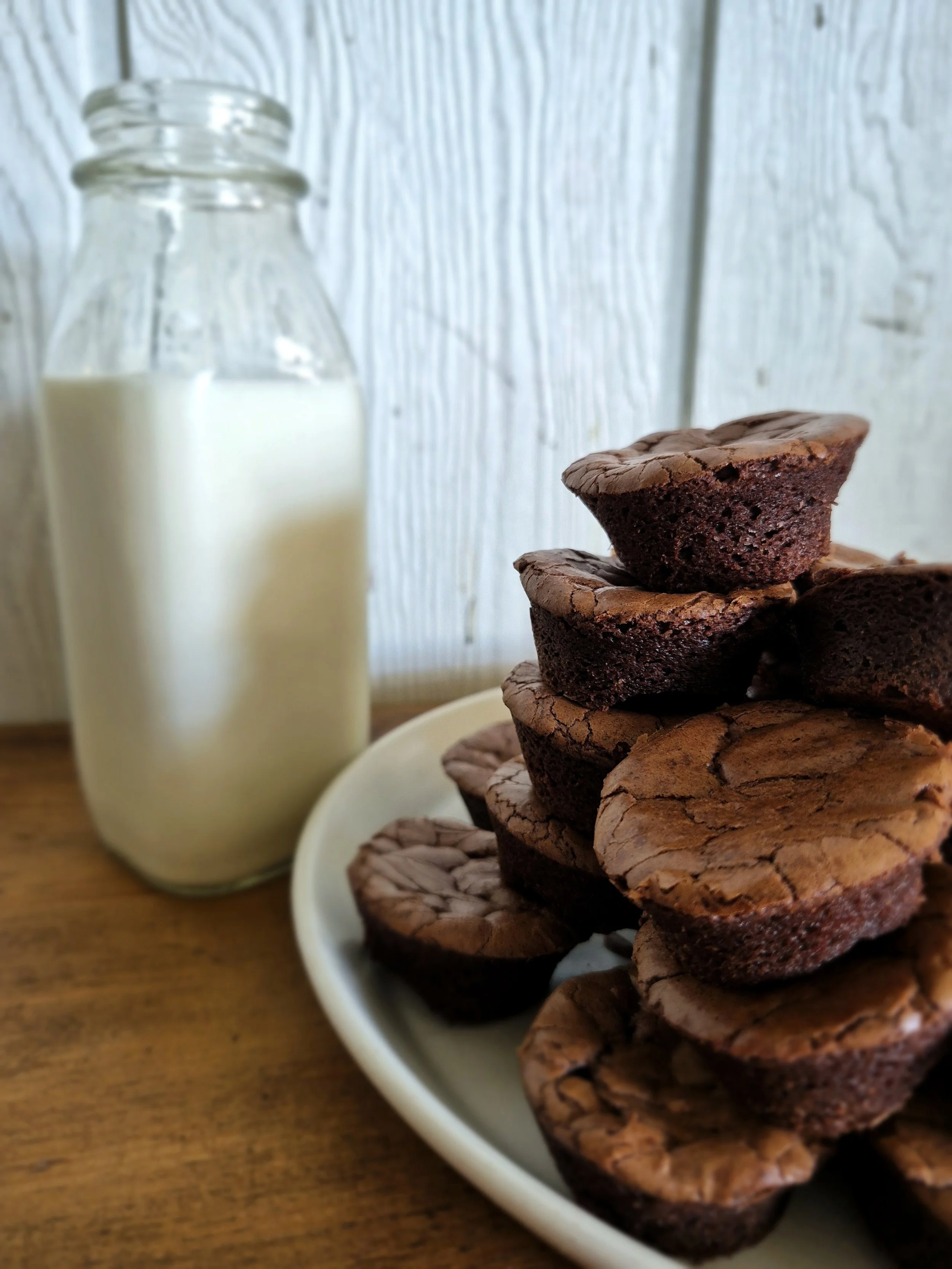 Gluten-free brown butter brownie bites with crackly tops and fudgy chocolate centres from Marigolds & Grace Kitchen in Central Saanich, BC.