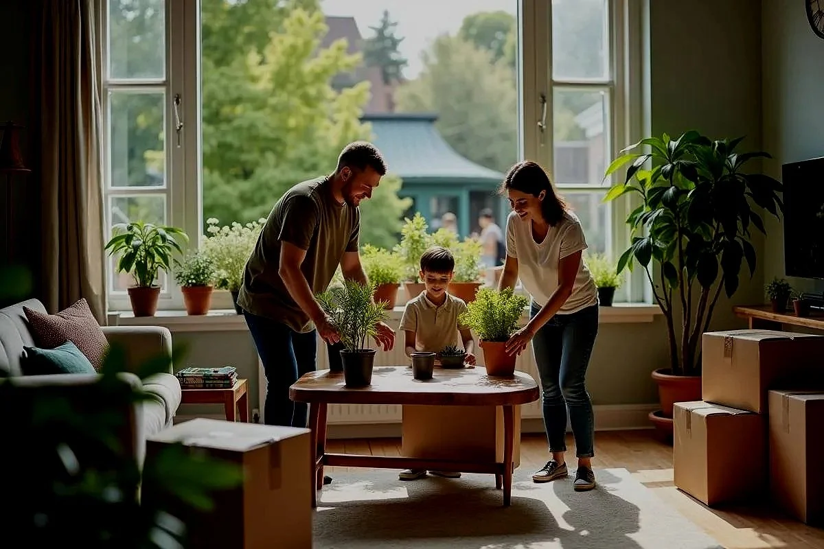 Famille emménageant dans une nouvelle maison à Montréal