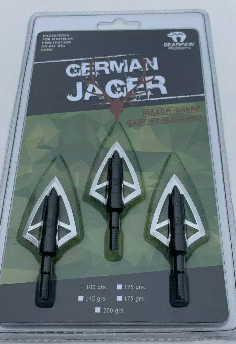 1 pk Bearpaw archery German Jager fixed 2 blade broadhead 100 grain