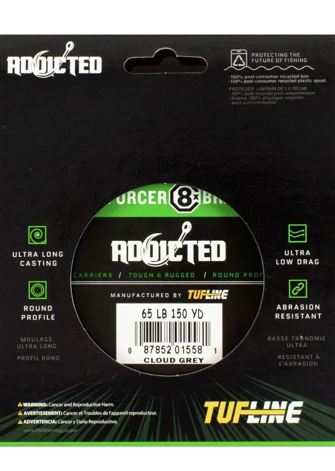 TUF-LINE ADDICTED ENFORCER 8X BRAIDED LINE 65LB 150YD CLD GREY