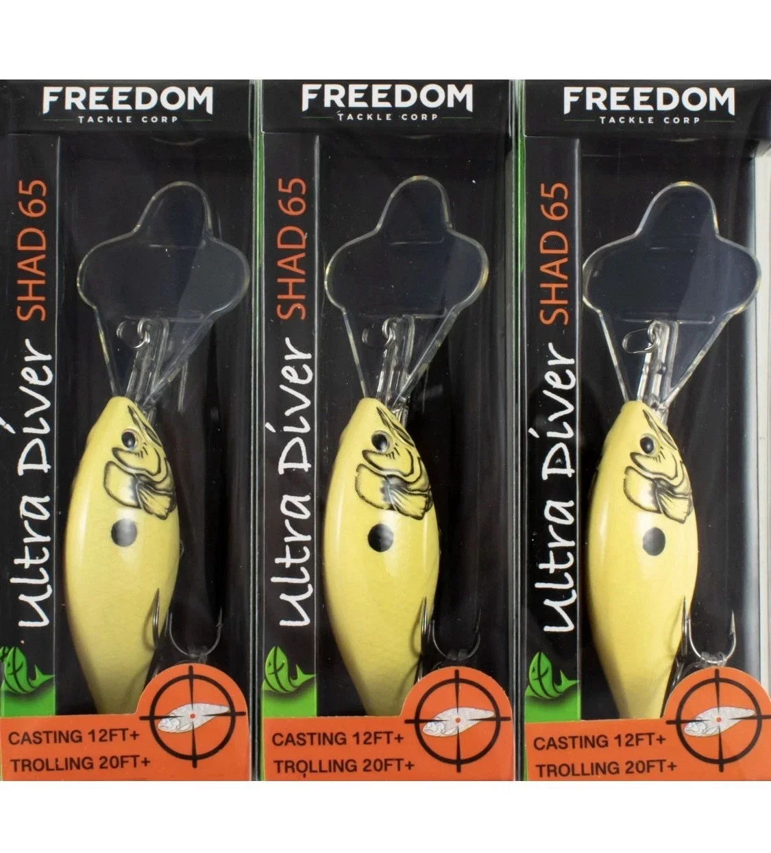 (LOT OF 3) FREEDOM TACKLE ULTRA DIVER SHAD 65 3/8OZ BONE