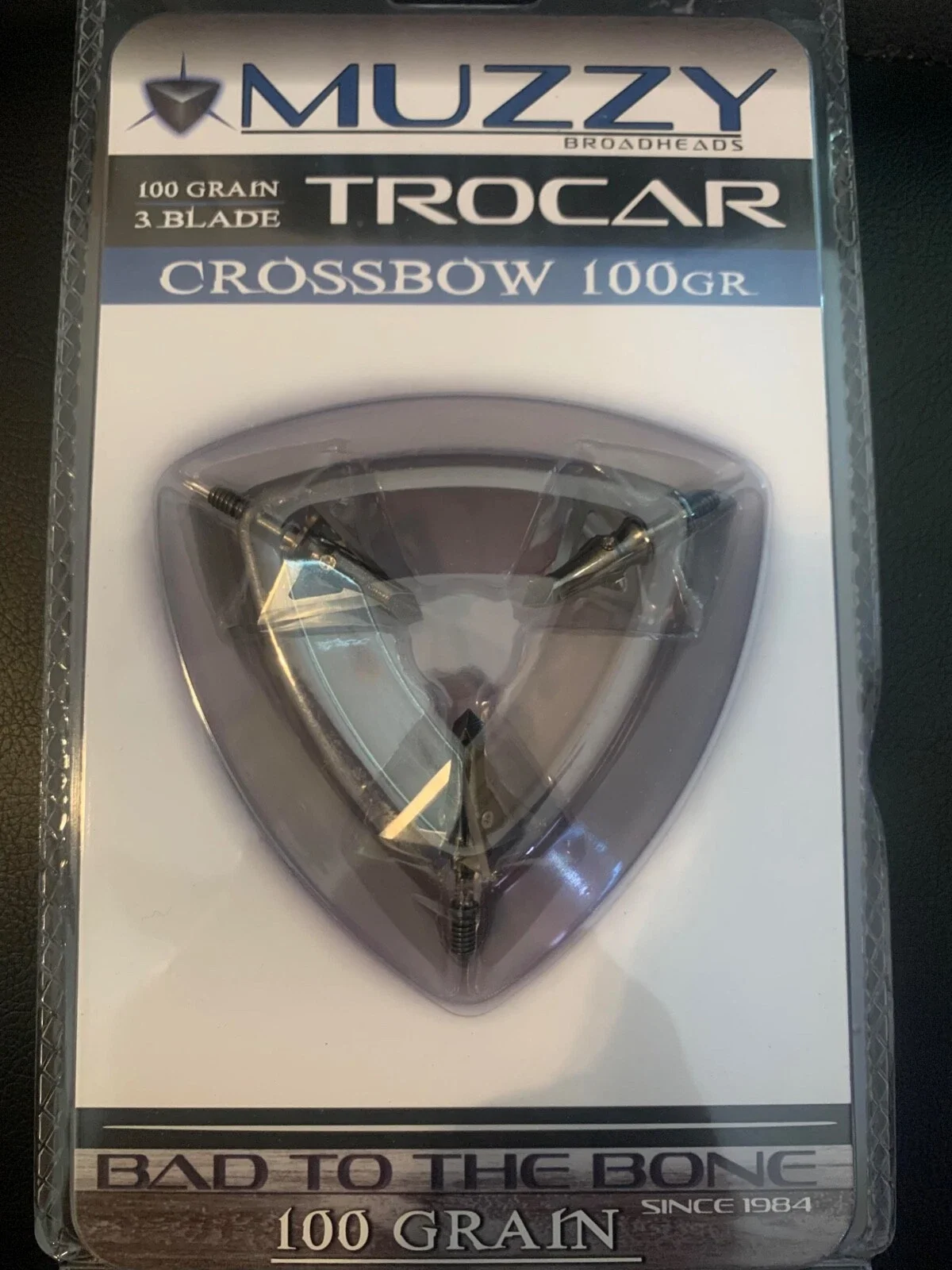 1 package 3 BLADE Muzzy Trocar 100 Grain Crossbow Fixed Broadheads (Front).webp
