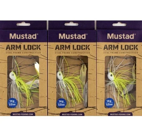 (LOT OF 3) MUSTAD ARM LOCK SPINNERBAIT 1/2OZ ALSBDW CW-14-1CHART WHITE