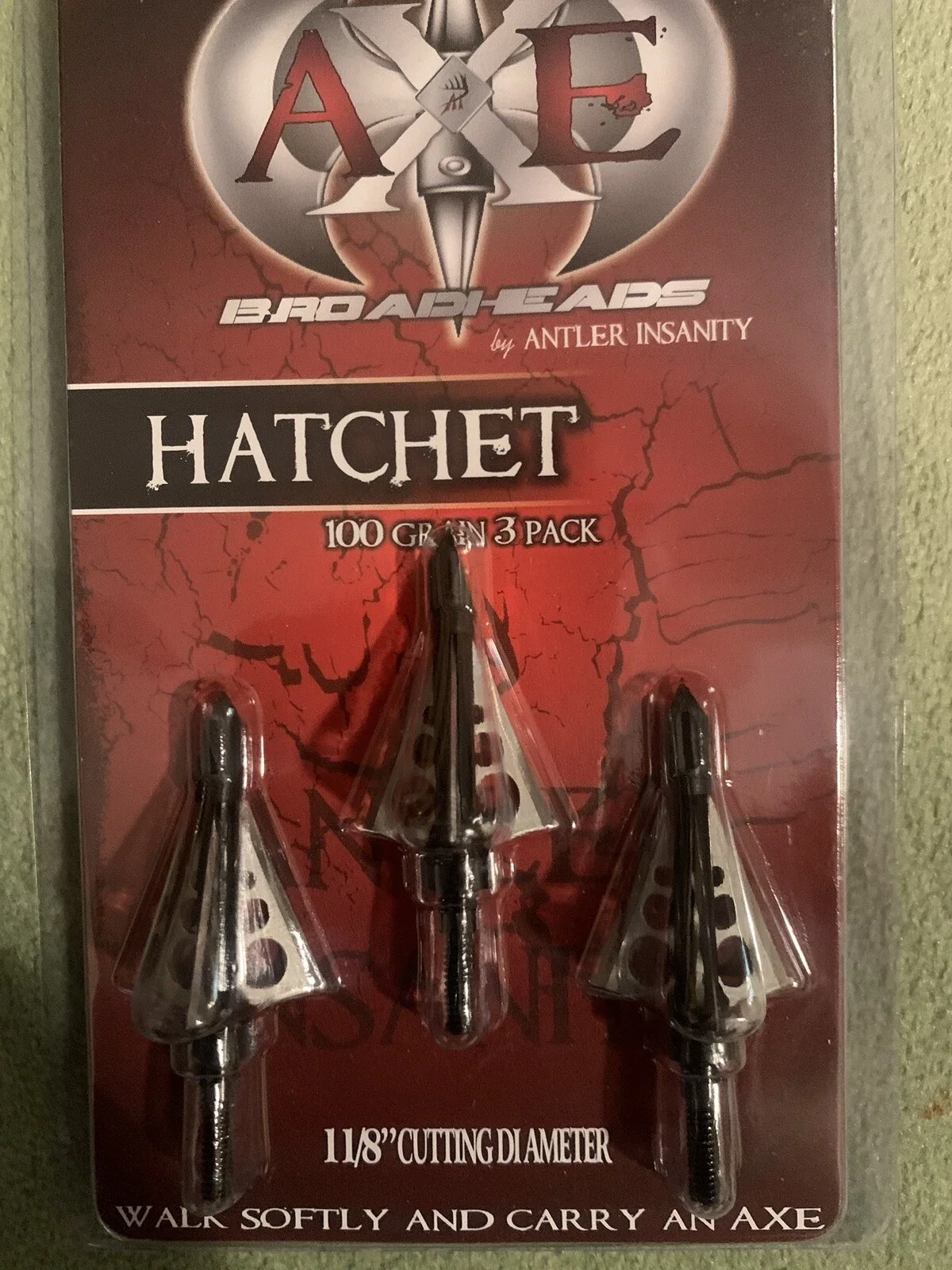 1 pack HATCHET Axe Broadheads 100 Grain 1 -1/8 Inch Cut