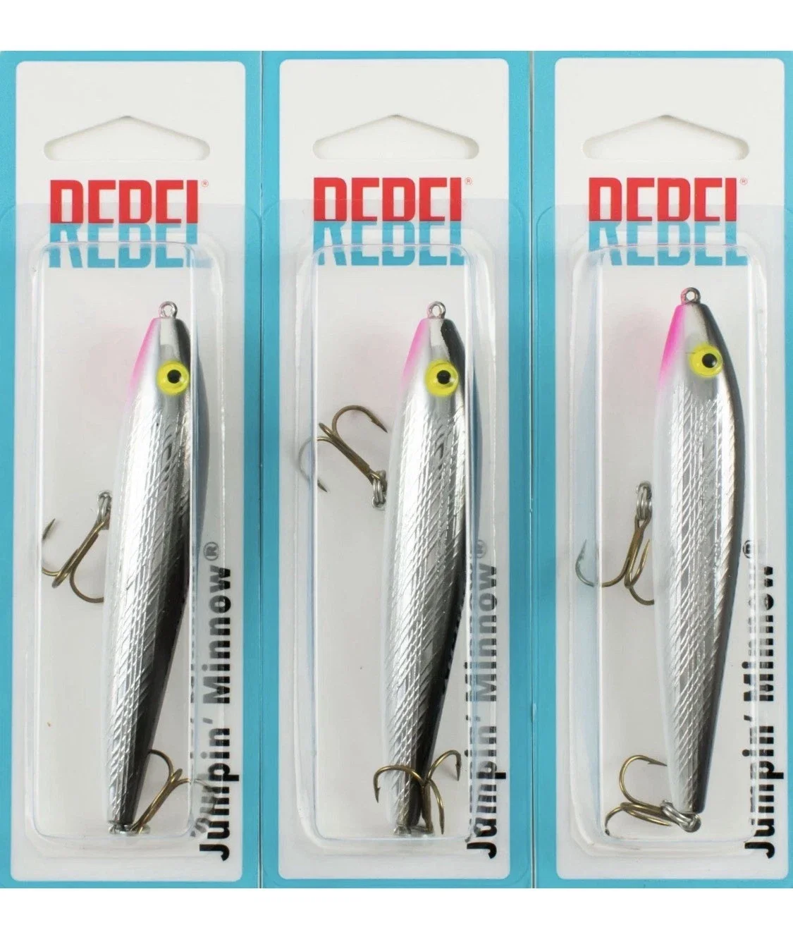 (LOT OF 3) REBEL JUMPIN MINNOW 3/8OZ T1001 SILVER BLACK