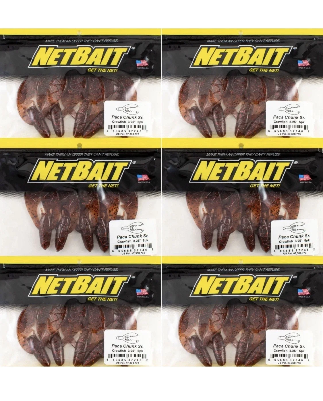 (LOT OF 6) NETBAIT PACA CHUNK SR. 3.25" CRAWFISH