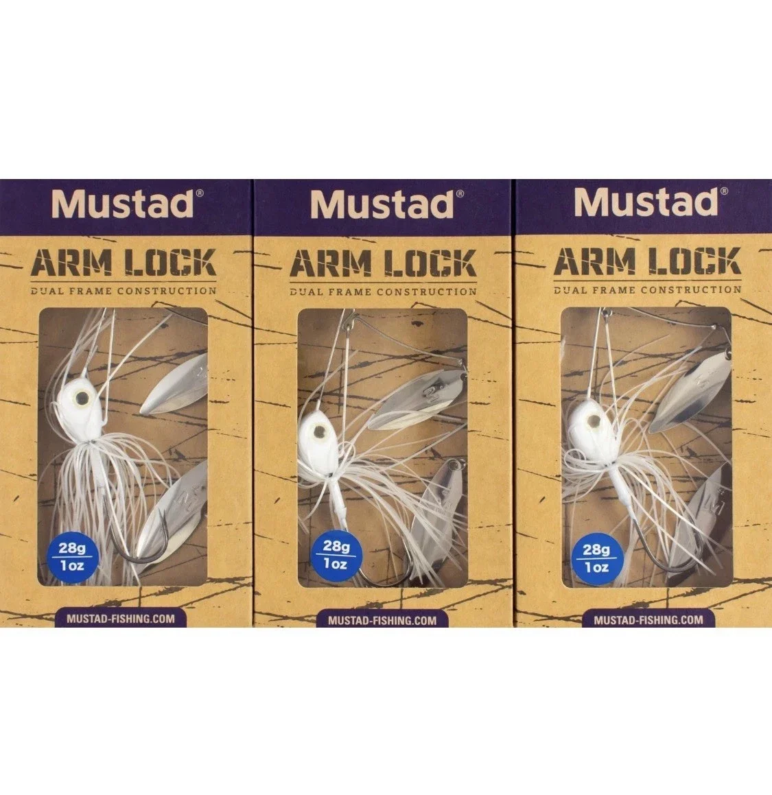 (LOT OF 3) MUSTAD ARM LOCK SPINNERBAIT 1OZ ALSBDW-PW-28-1 PEARL WHITE