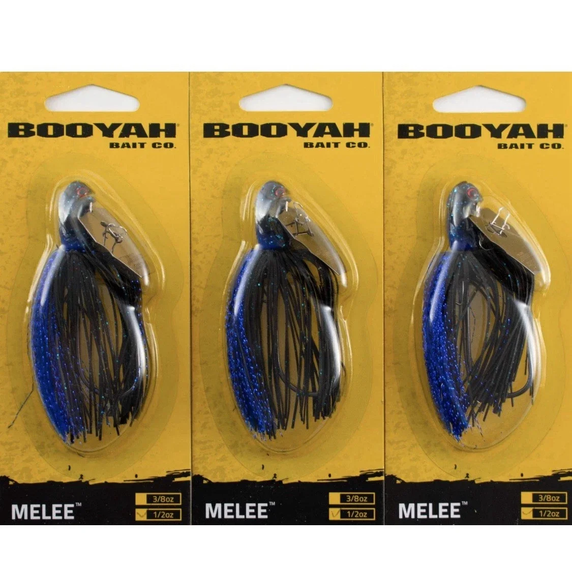 (LOT OF 3) BOOYAH MELEE BLADED JIG 1/2OZ BYMLE1274 BLACK BLUE