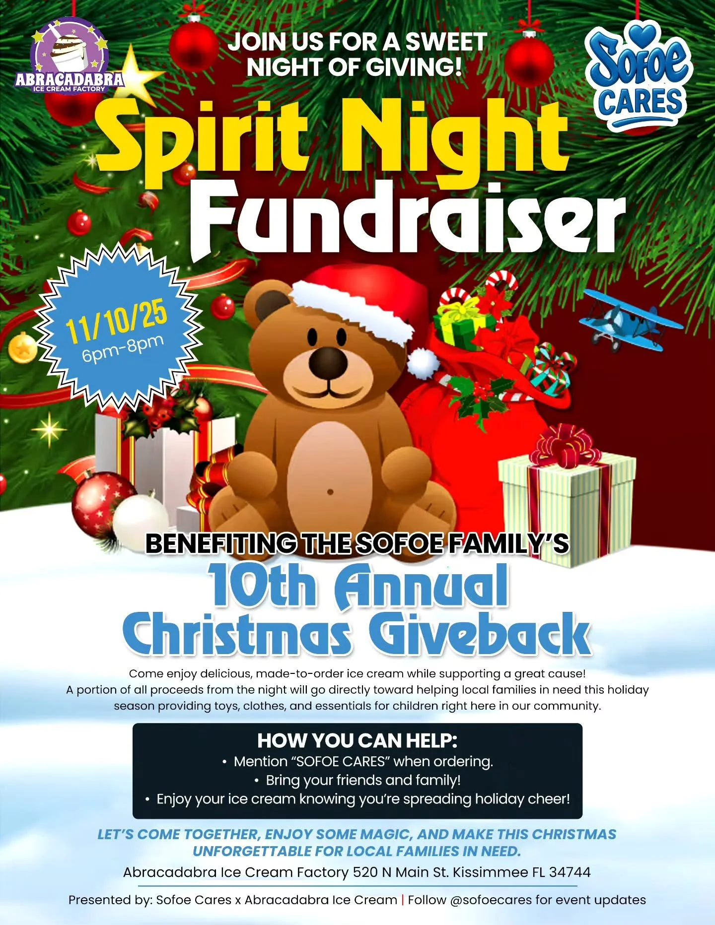 A Night of Sweet Treats, Smiles &amp; Giving Back! 

The holidays are around the corner, and we&rsquo;re inviting YOU! our amazing community to join us for a Spirit Night Fundraiser at Abracadabra Ice Cream all in support of our upcoming 10th Annual 