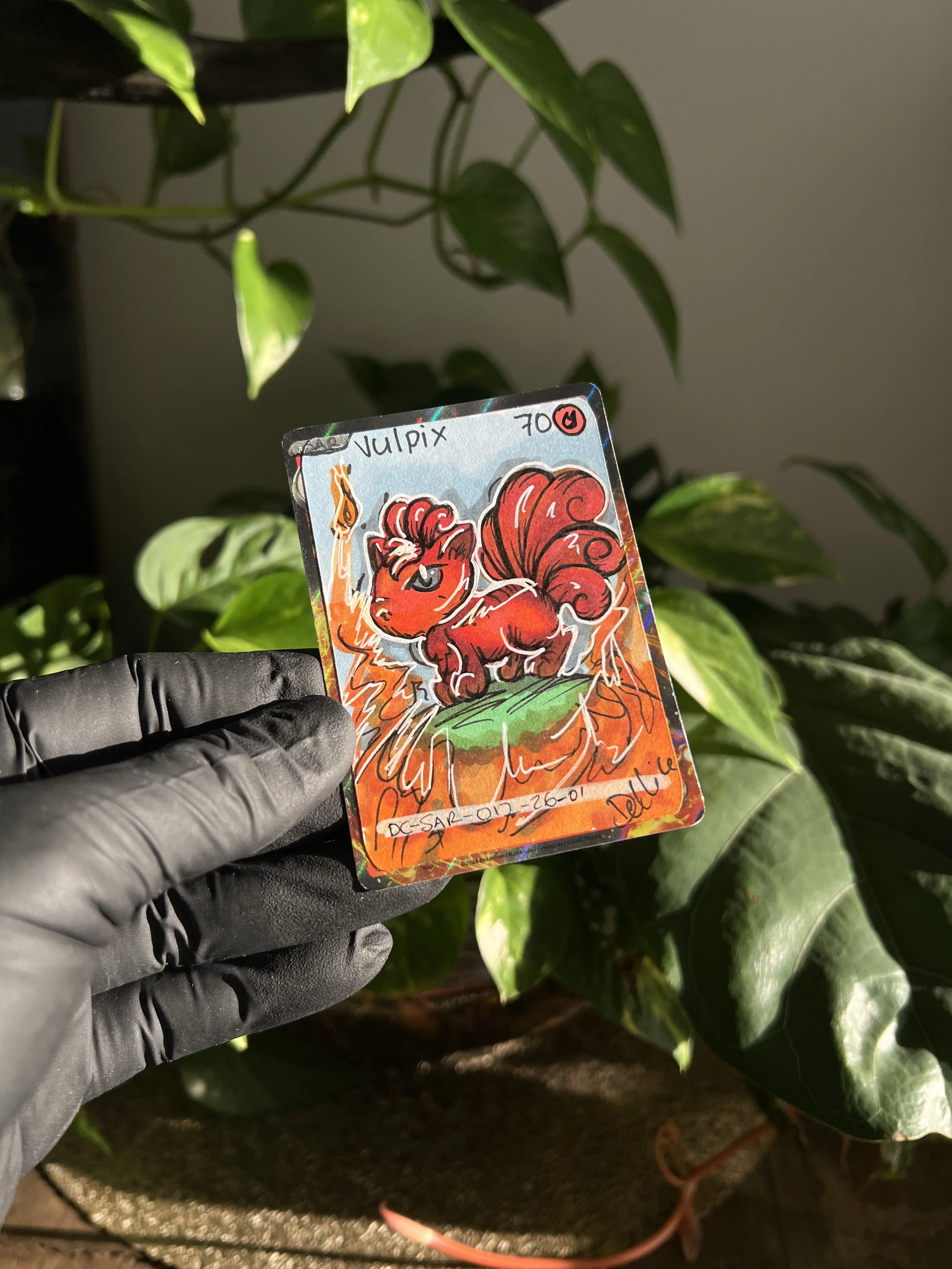 One of one Vuplix Flames Special Art Hand Drawn Pokémon Card