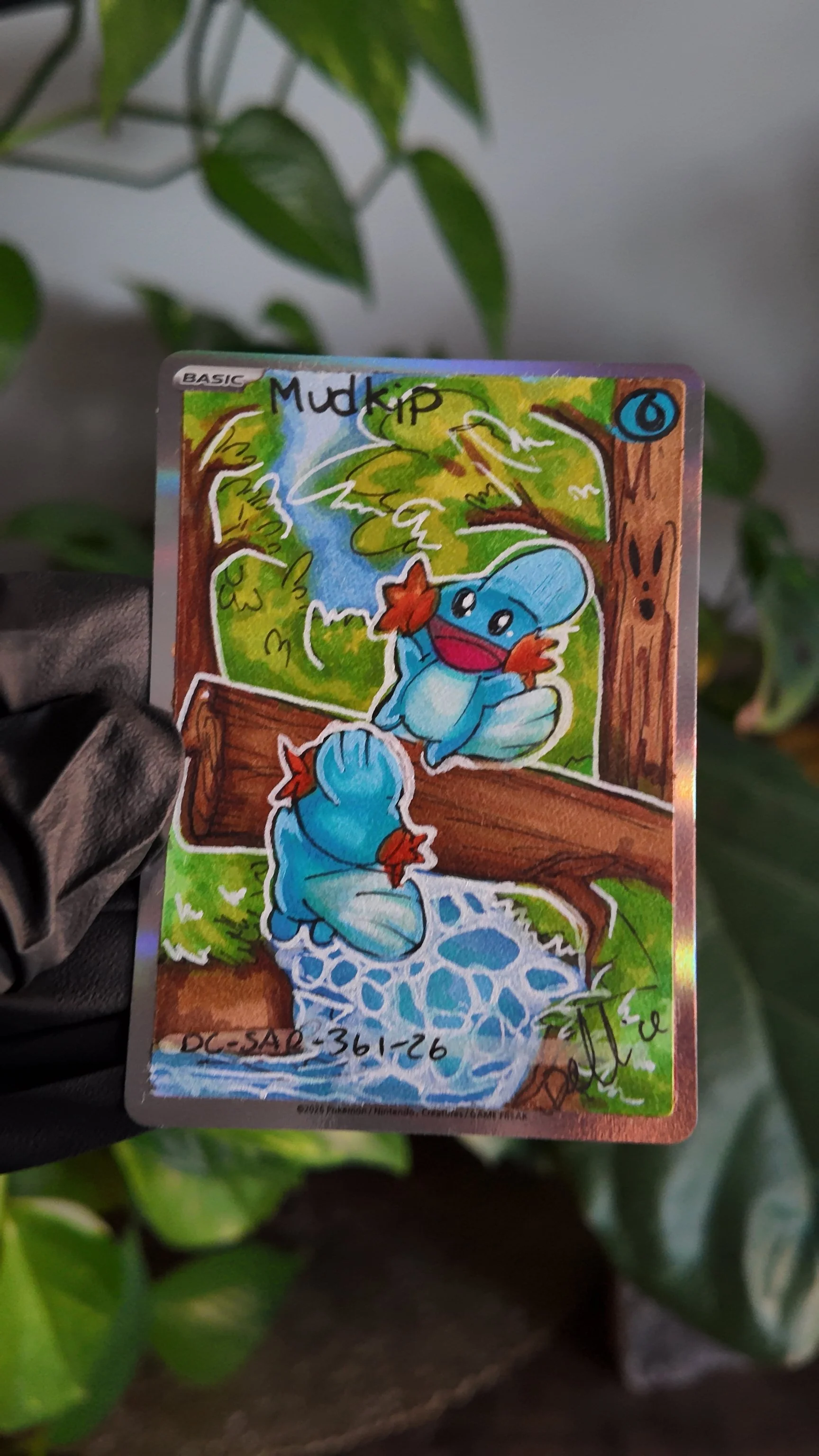 One of one (Mudkip log river) Special Art Hand Drawn Pokémon Card