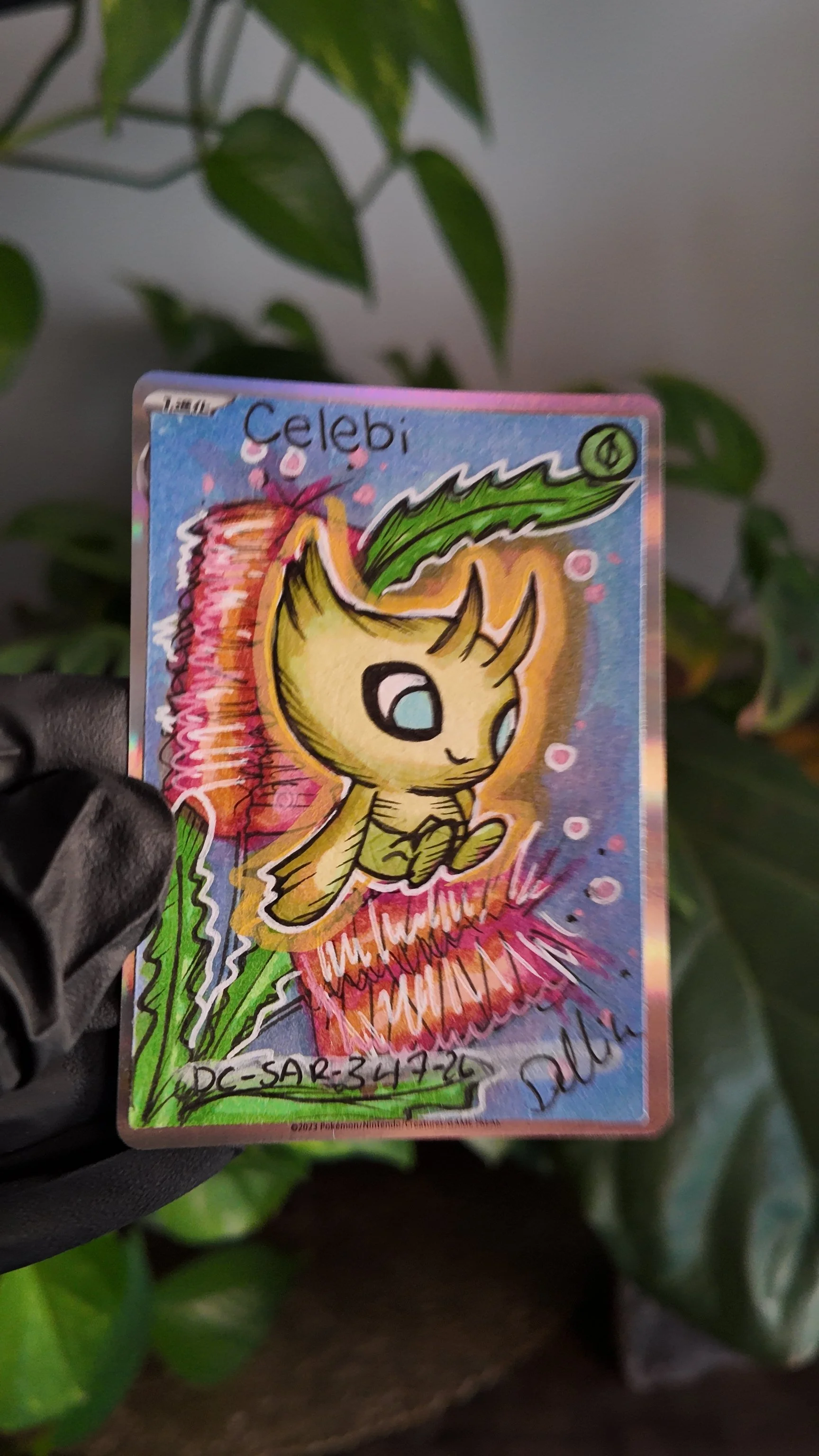 One of one (Celebi Bottle Brush) Special Art Hand Drawn Pokémon Card