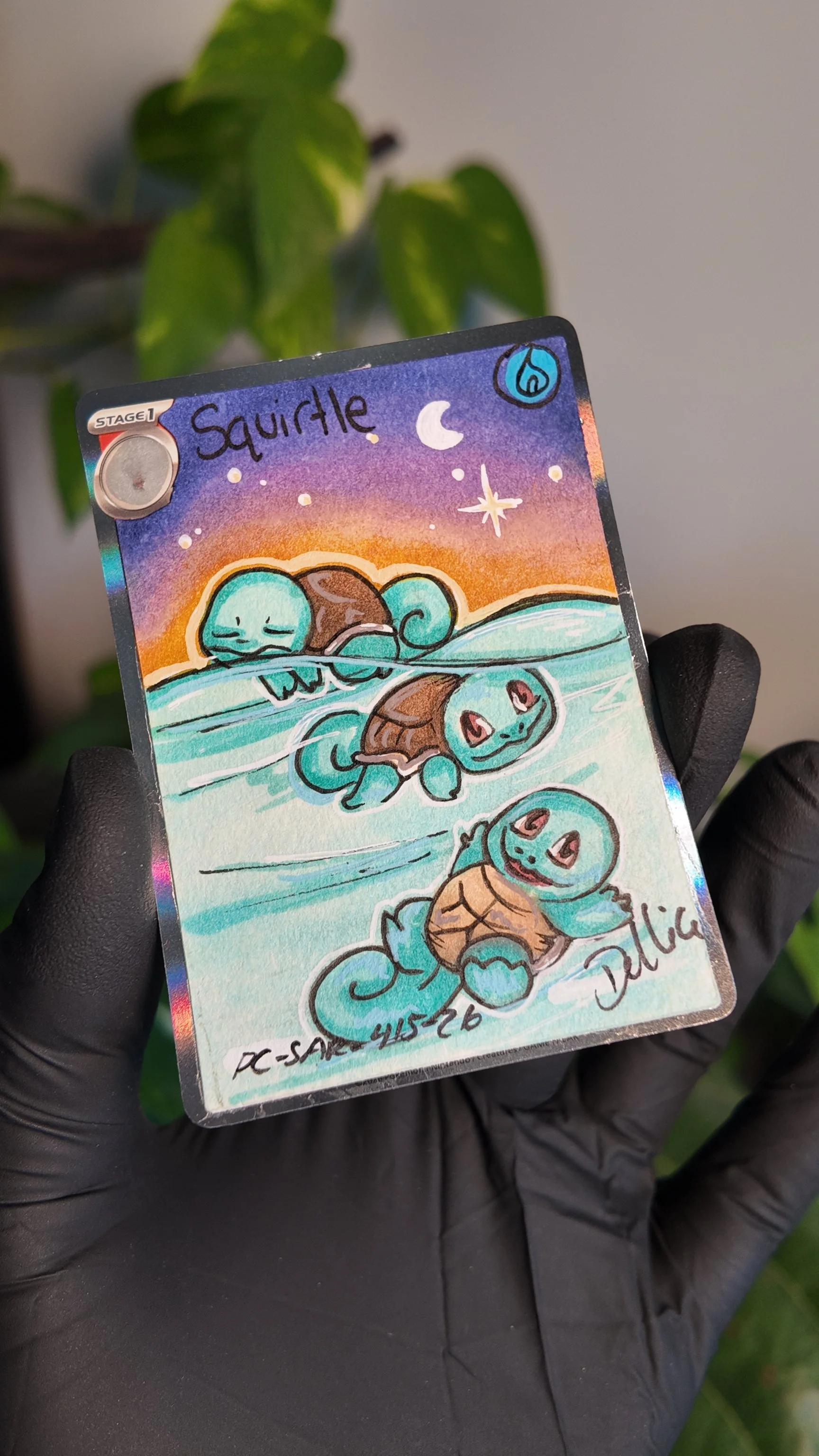 One of one Squirtle swims Special Art Hand Drawn Pokémon Card