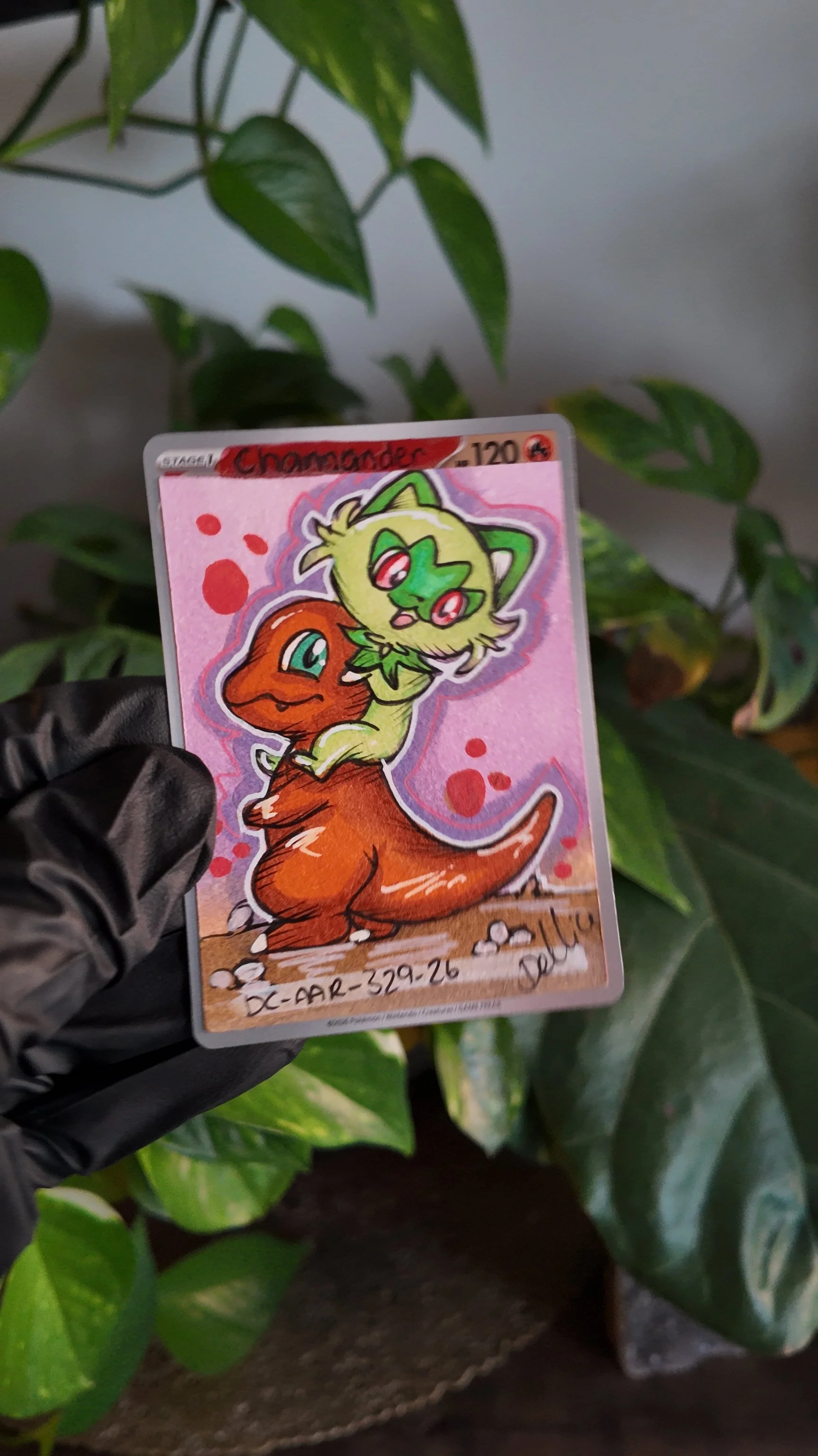 One of one (Charmander sSprigatito) Special Art Hand Drawn Pokémon Card
